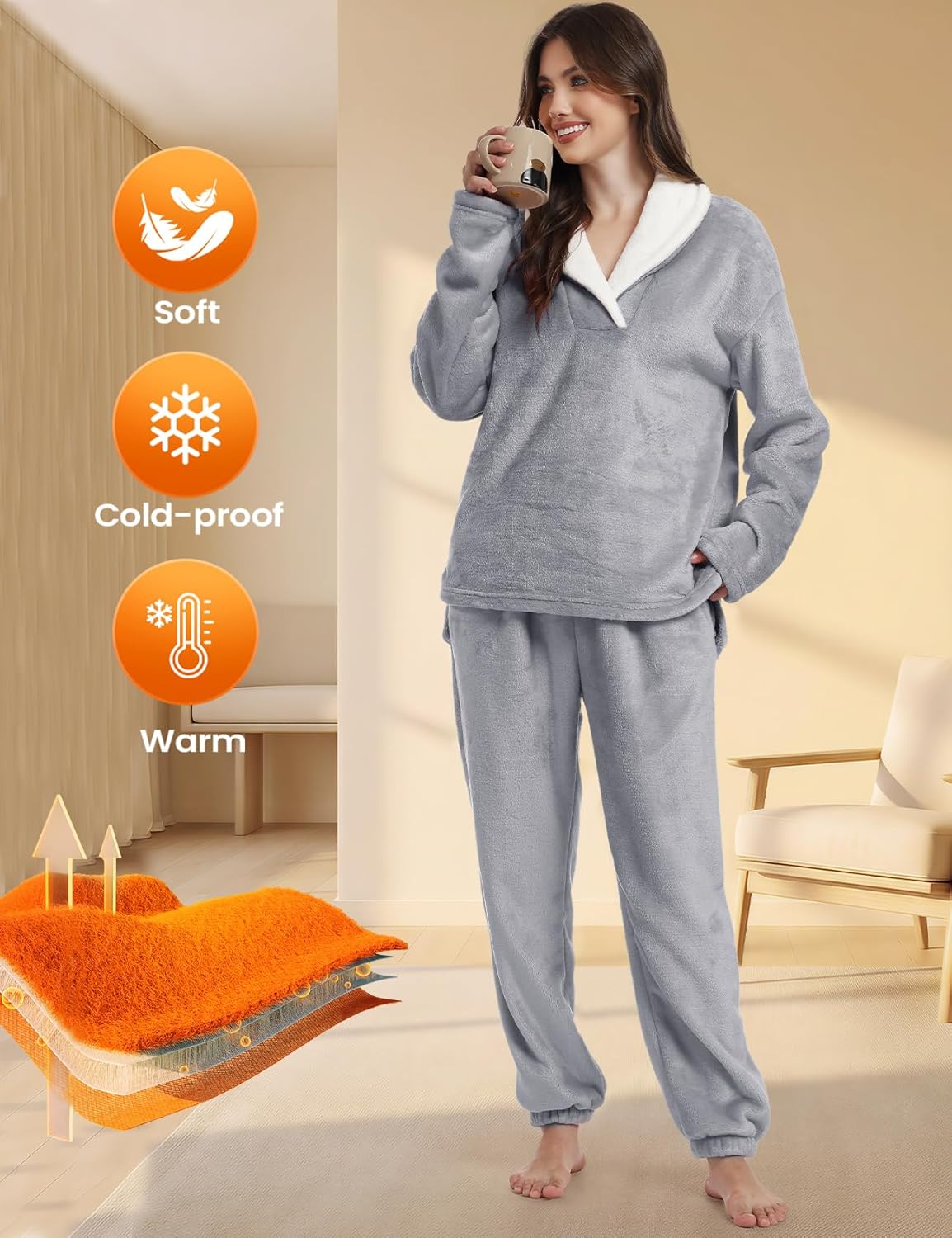 Gihuo Womens Flannel Pajama Sets Fluffy Sleepwear Fuzzy 2 Piece Pjs Set Fleece Plush Lounge Set - Image 5