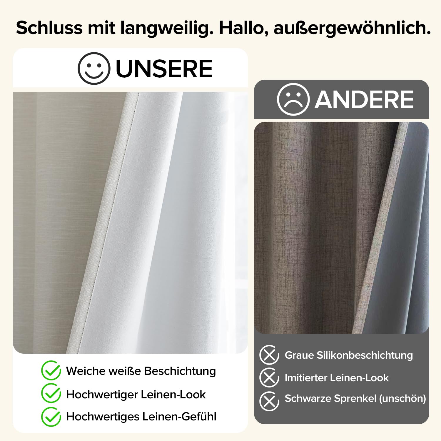 100% Vorhänge Blickdicht Leinenoptik, Verdunklungsvorhänge Leinen 2er Set, H 175 x B 140 Thermovorhang Hitzeschutz Hellbeige Gardinen mit Ösen Lärmschutzvorhang für Schlafzimmer Wohnzimmer