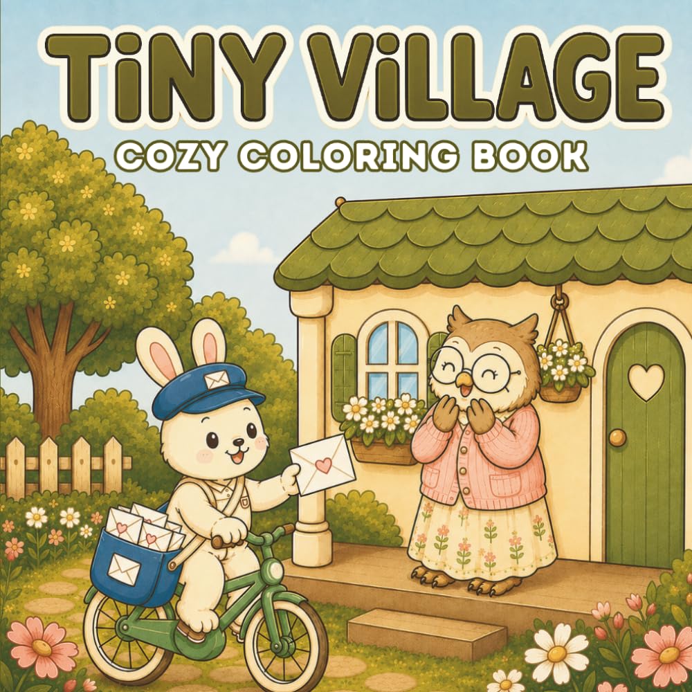 Tiny Village: Cozy Coloring Book for Adults and Teens | 45 Cute Woodland Animal Scenes with Bold & Easy Designs for Relaxation and Stress Relief