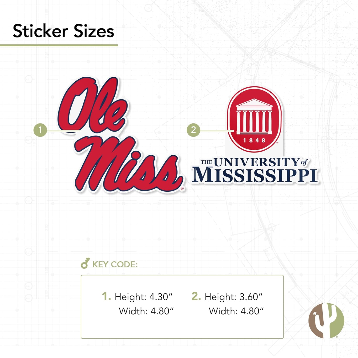 Desert Cactus University of Mississippi Car Accessories Ole Miss Rebels Metal License Plate Frame and Sticker for Front or Rear of Car (Sticker Frame Combo - Alumni)