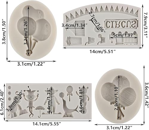 Miniatura 2 de Sijiangmold Moldes de silicona para fondant de circo, payaso, elefante, chocolate, teatro, monociclo, globo, para decoración de cupcakes, decoración