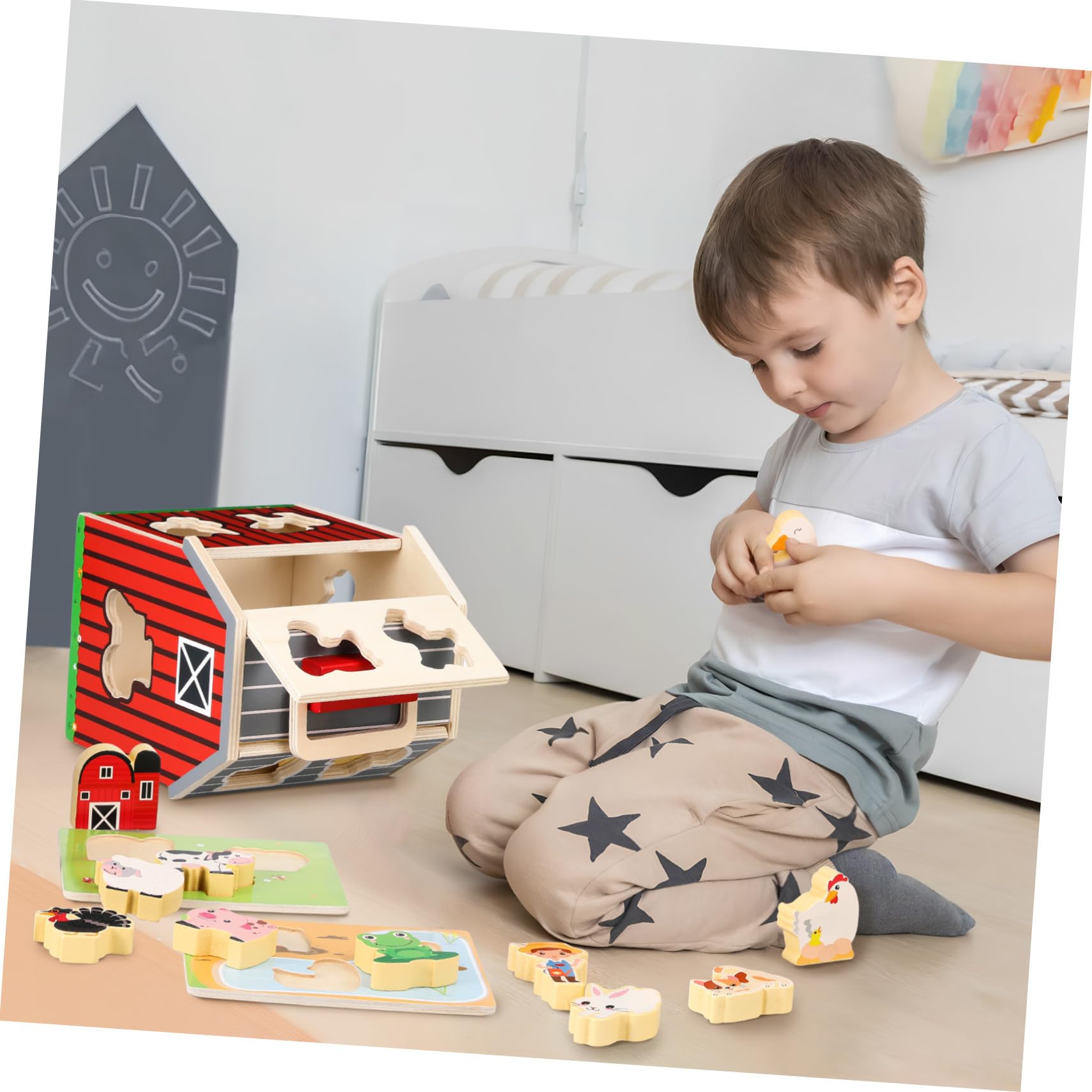 BESTonZON Giocattoli in Legno per Fienili con Figure di Animali da Fattoria Giocattoli Montessori per Ragazzo Ragazza di Anni Attività Prescolari in Legno Sicuro e Robusto