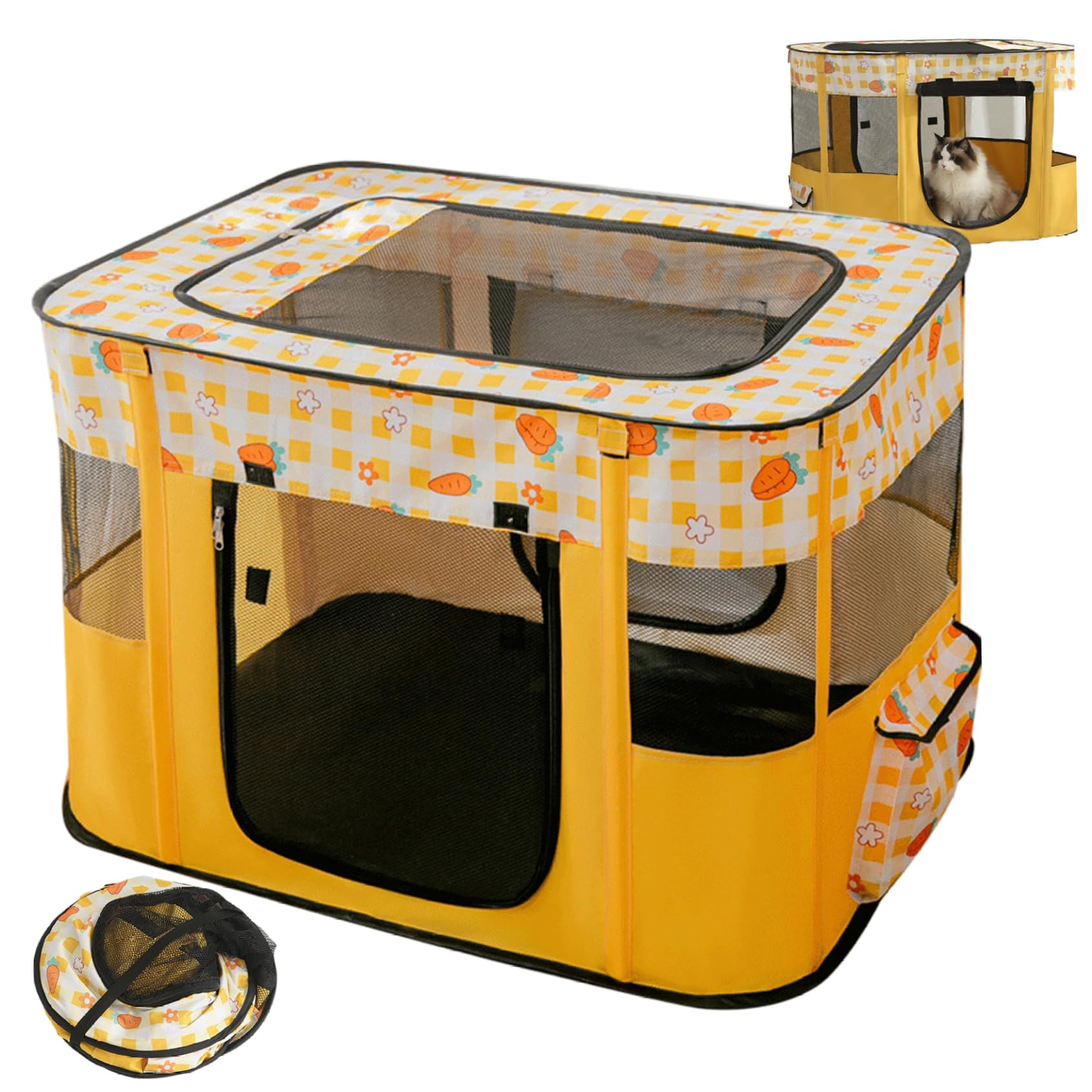 Parc pour chat pliable Oxford motif carotte taille M avec porte zippée