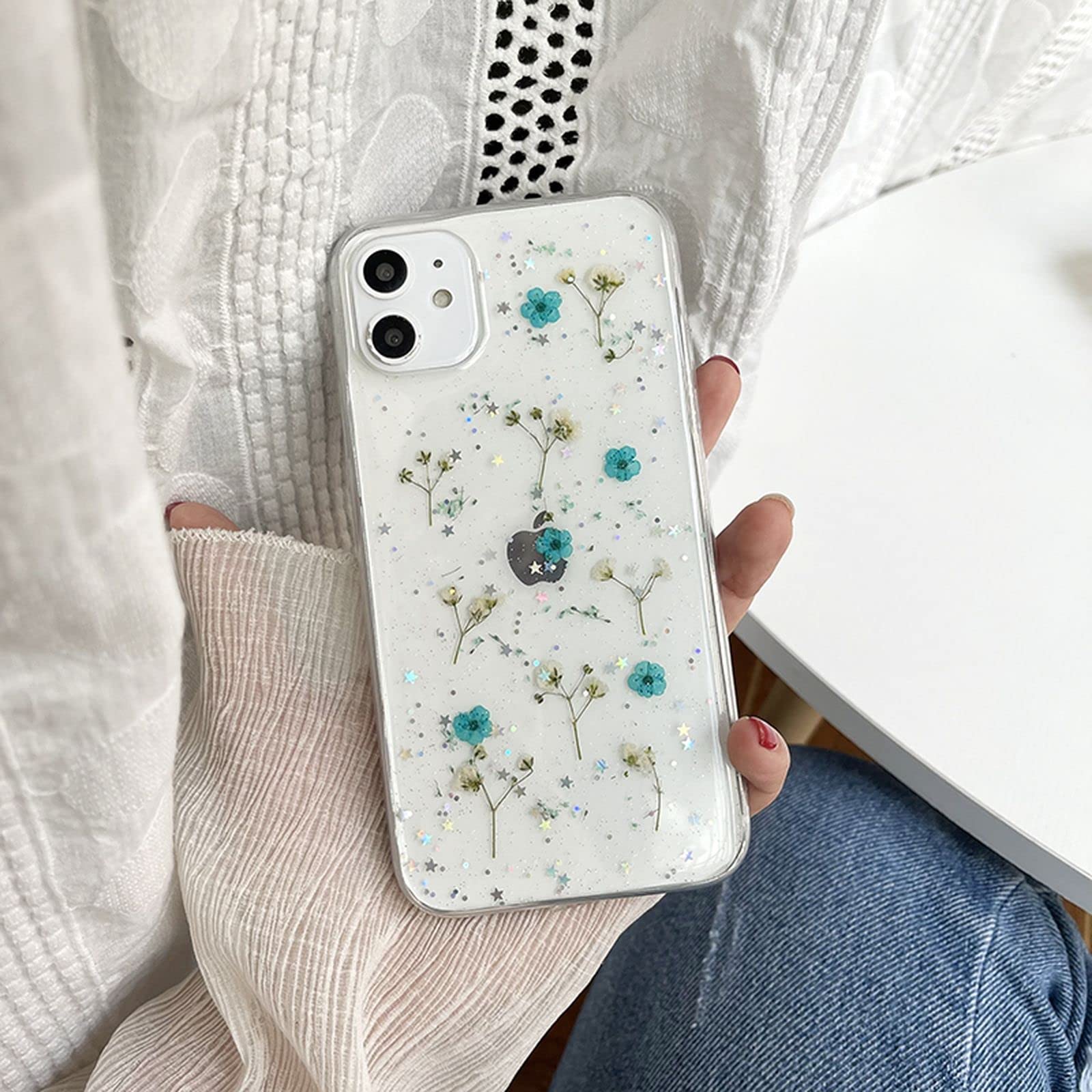 Amazon.co.jp: リアルドライフラワーグリッタークリアケースFor iPhone