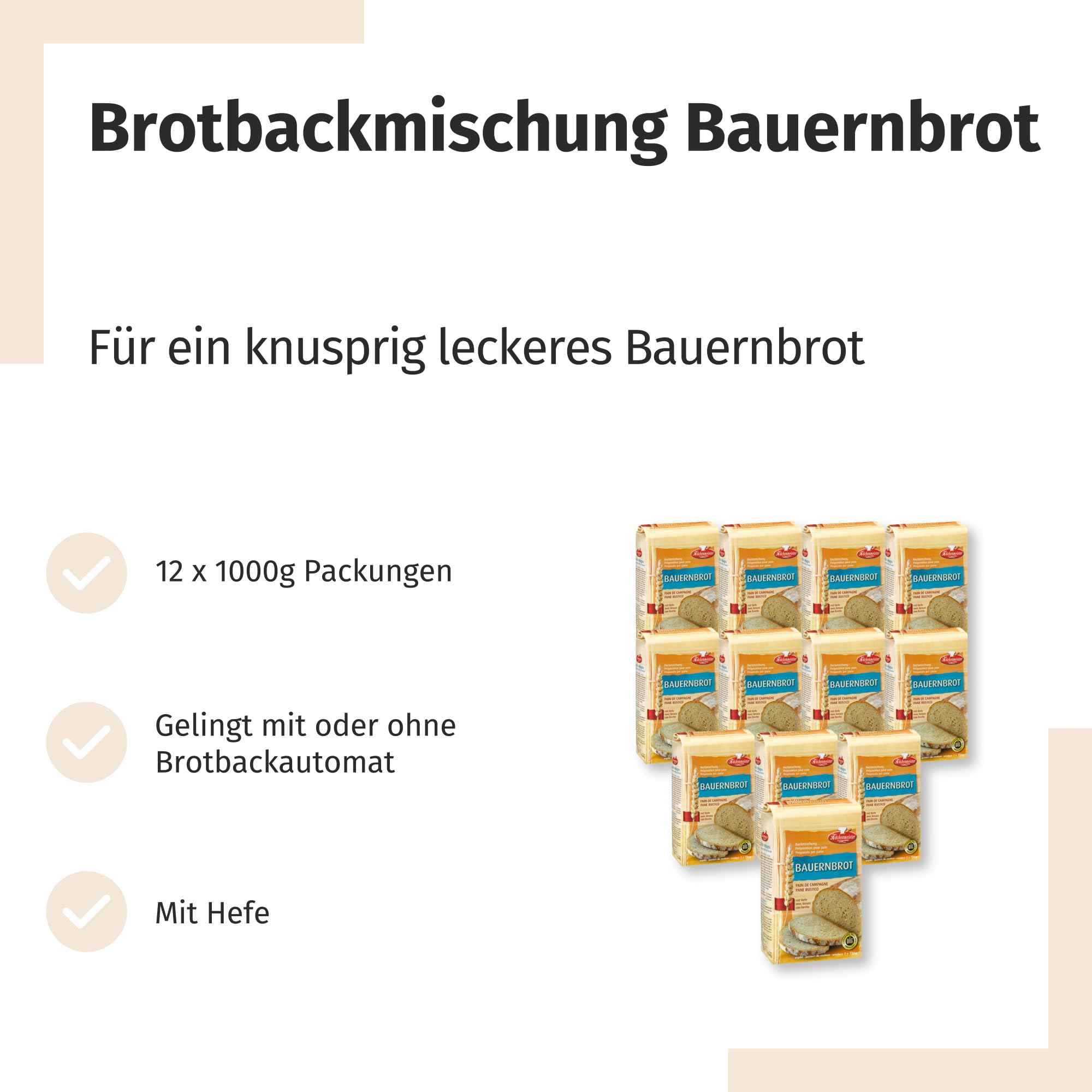 BIELMEIER 12 KG KÜCHENMEISTER Brotbackmischung Bauernbrot a 1 KG Frießinger Mühle