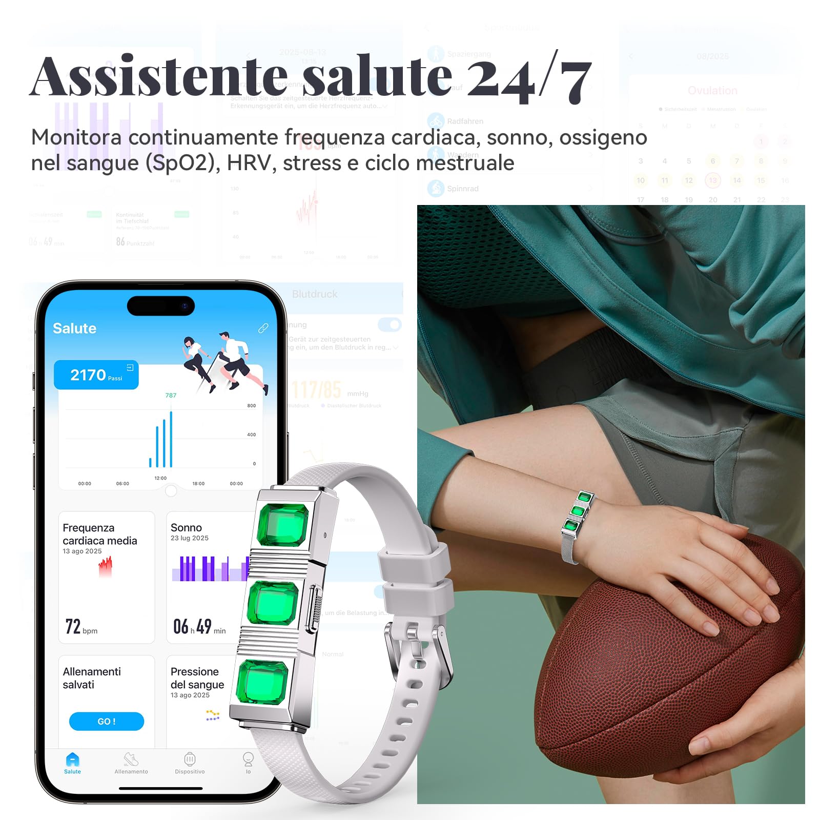 Fitness Tracker Smartwatch alla Moda senza Display per Uomo Donna | 24/7 Attività Sonno con Frequenza Cardiaca Ossigeno nel Sangue HRV, 20 Giorni, 170+ Modalità Sportive, nessun ABO Richiesto