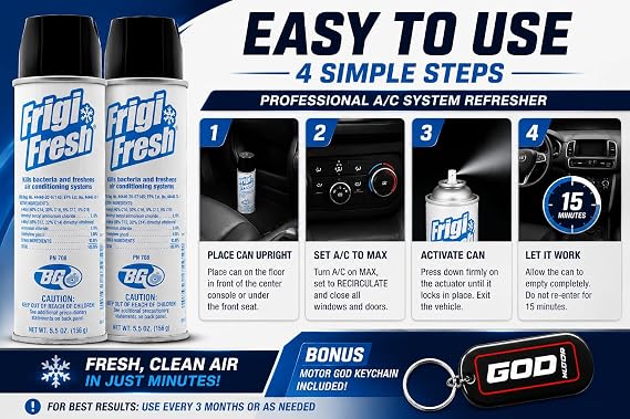 BG Frigi-Fresh Automotive Air Conditioning Freshener Spray, 5.5 oz / 156g, PN 708 Helps Refresh Vehicle A/C Vents, Interior Air & HVAC System Odors Pack of 2