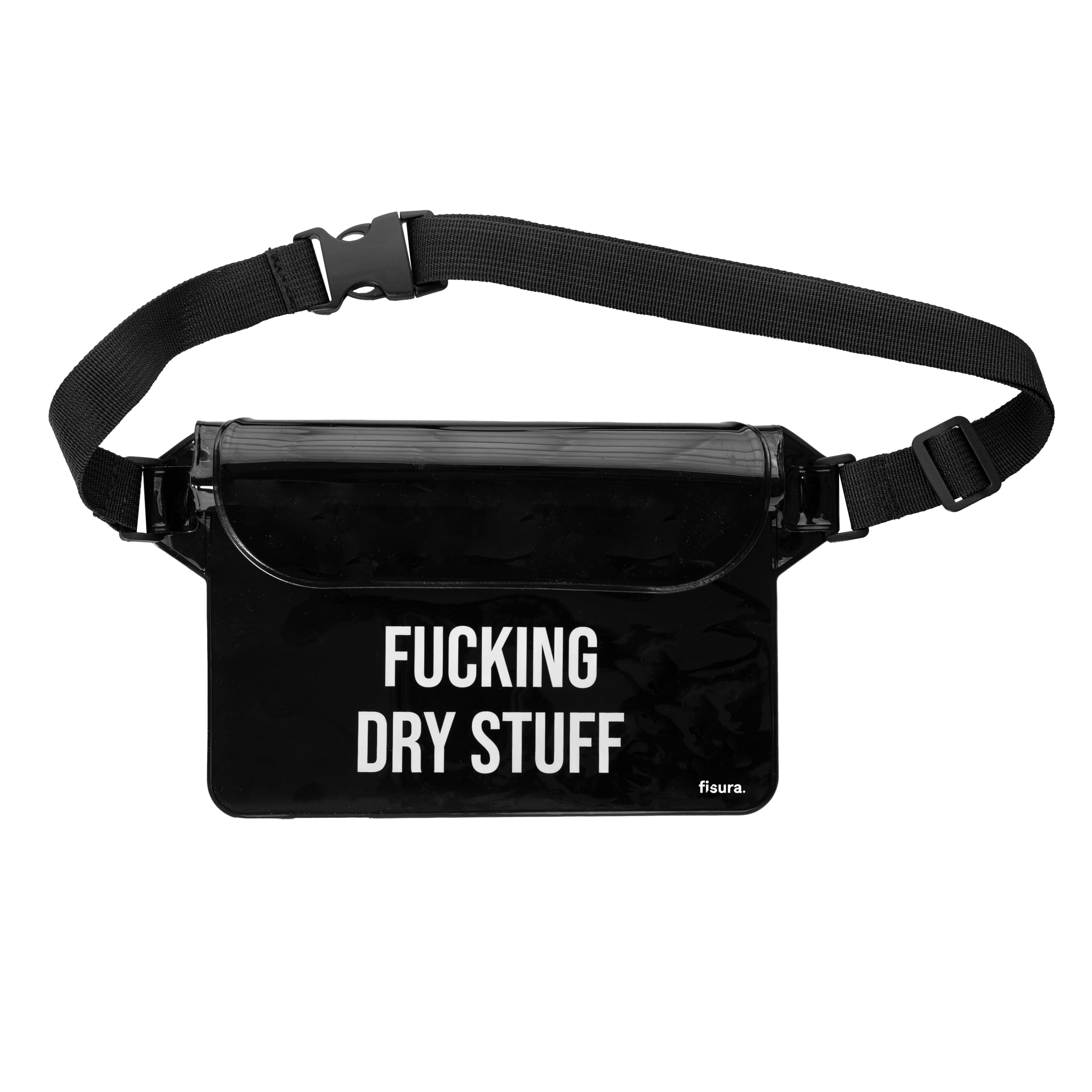 Fisura - Waterproof Waist Bag “Dry Stuff” – Black Waterproof Dry Bag with Adjustable Belt, Bum Bag for Beach, Travel & Festivals, 22.5 x 12.5 cm