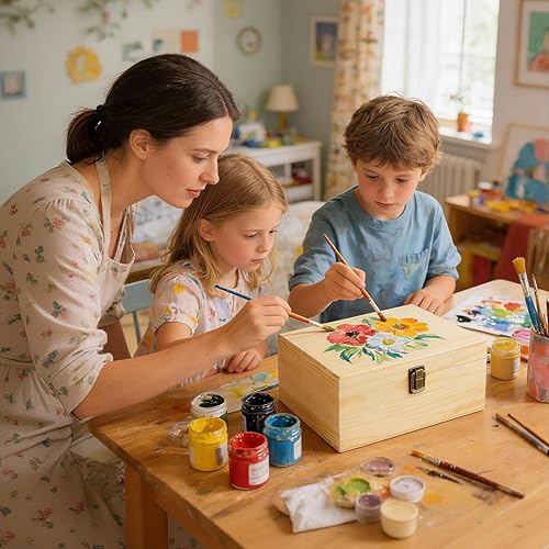 Miniatura 6 de DAJAVE Paquete de 2 cajas de madera sin terminar, caja de madera grande de 12 x 7.8 x 3 pulgadas con tapa con bisagras, caja de madera de pino,