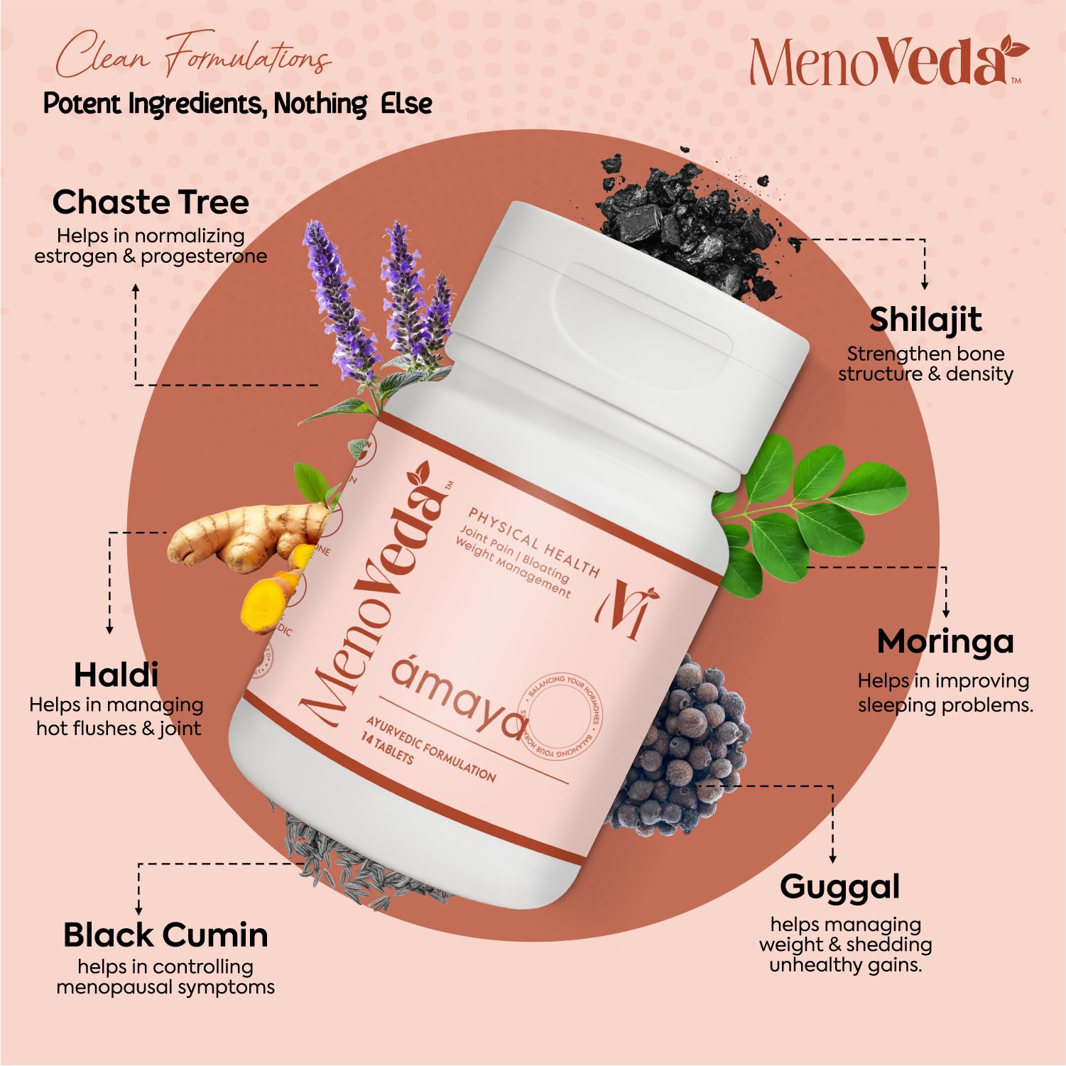 Menoveda Amaya Menopause Supplements For Women Peri Menopause Multivitamins for Joint Pain | Fatigue | Bloating | Weight Management -14 Tablets 1