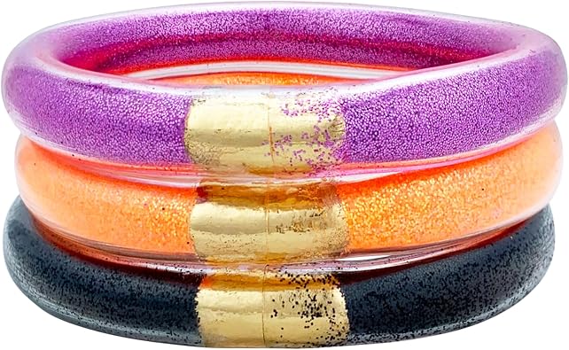 YBMYCM 3PCS Glitter Jelly Bangles Bracelets Set for Women Glitter Filled Jelly Silicone Bracelets