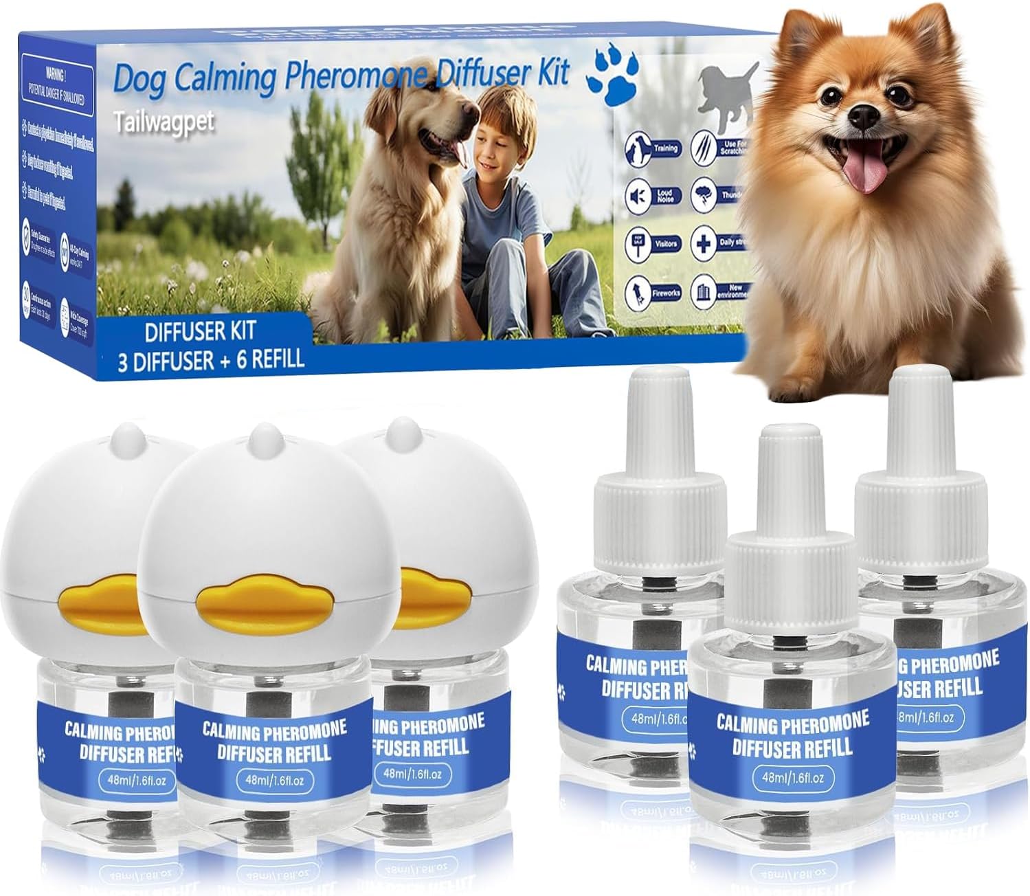 Dog Calming Pheromone Diffuser Kit: 180-Day Supply & Stress Relief Dog Calming Pheromone Diffuser Kit: 180-Day Supply & Stress Relief