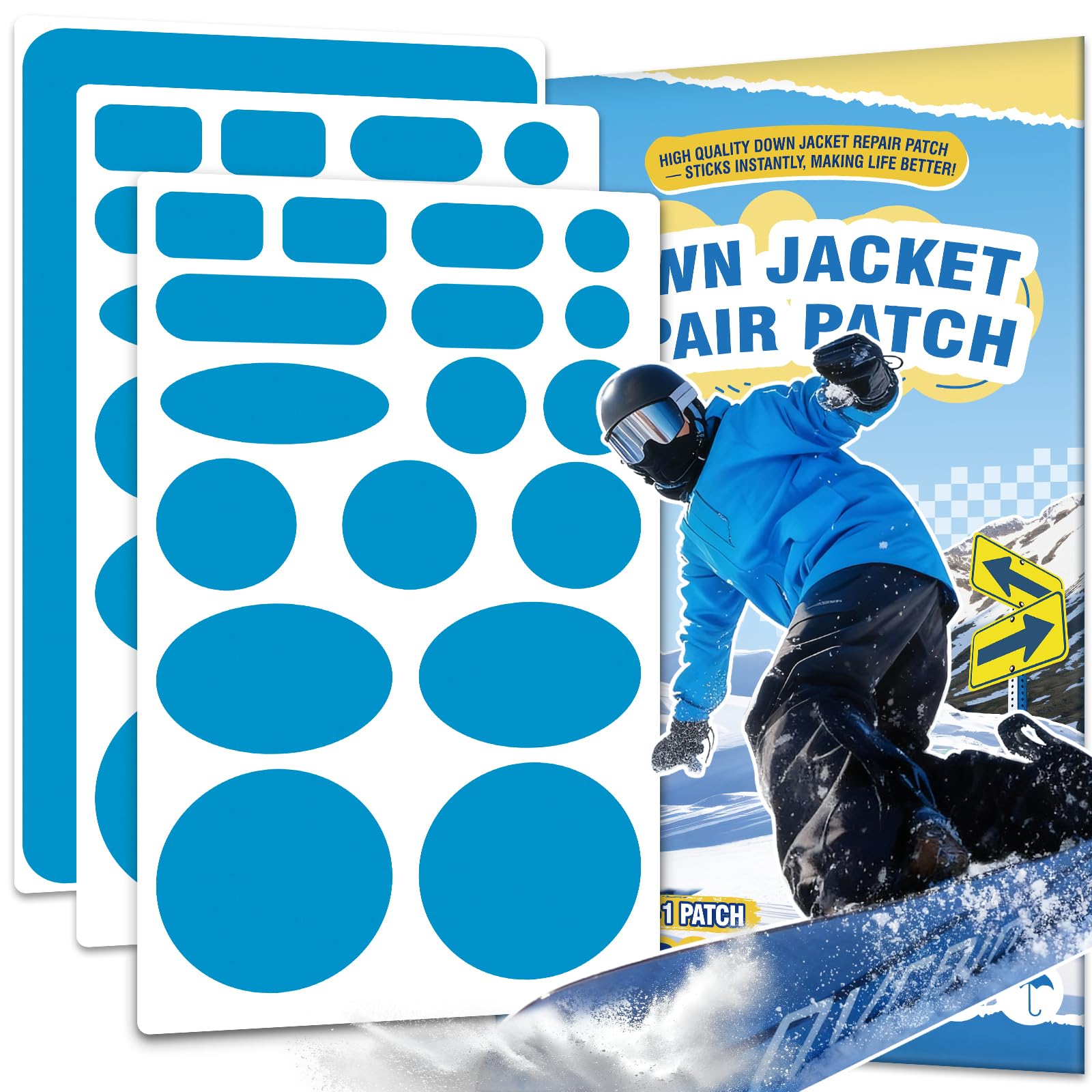 35Pcs Down Jacket Repair Patch Kit Pre-Cut Nylon Patches for Clothes Self-Adhesive Fabric Tape Waterproof Lightweight Outdoor Gear Tenacious Repair Tape for Puffer Jacket Coat Tent Backpack(Blue) â image 1