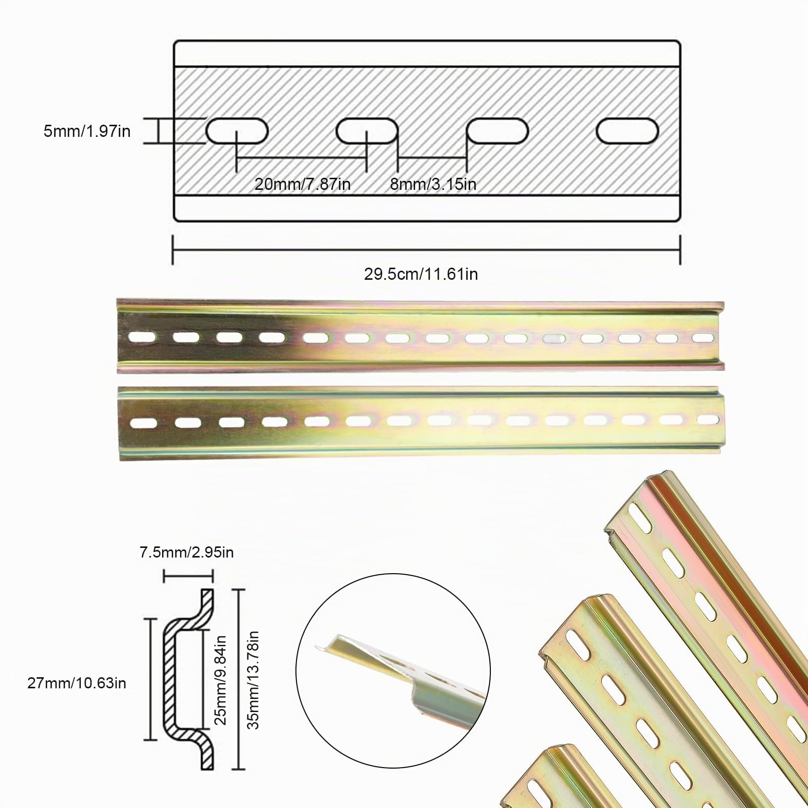 8 Pezzi Barra DIN di Montaggio Guida DIN, Barra Reggipensili Acciaio 3.5cm di Larghezza, 29.5cm di Lunghezza, 7.5mm di Altezza per Armadi di Distribuzione, Installazione di Quadri Elettrici