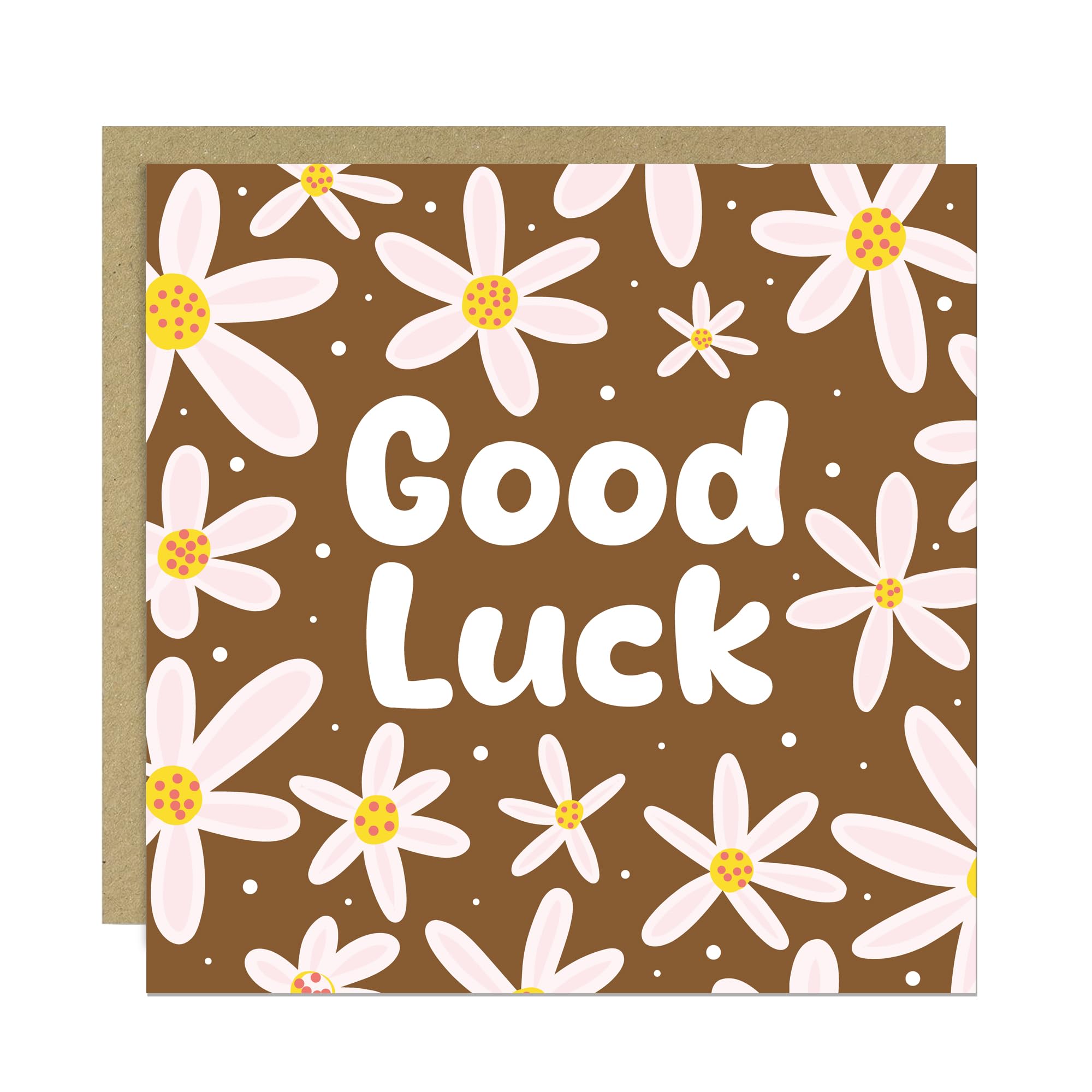Good Luck Card for Exams New Job Driving Test, Premium Greeting Card with Envelope, Motivational Encouragement Card, GCSE Results, A Level Results (Good Luck Brown Pink)