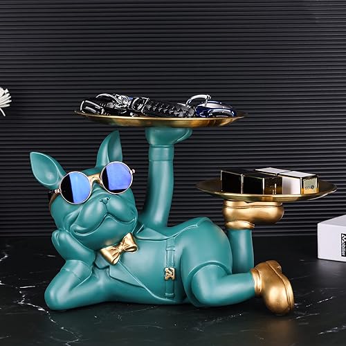 Miniatura 7 de LCCCK Decoración moderna de resina naranja Bulldog bandeja de almacenamiento para llaves, bandeja de joyería de caramelo, bandeja de aretes adecuada