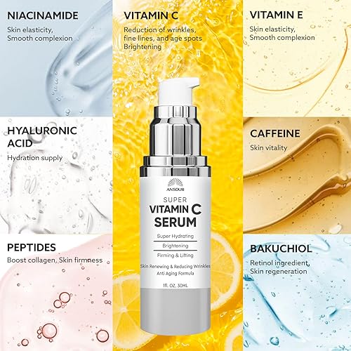 Miniatura 6 de ANSDUR Suero súper vitamina C para mujeres mayores de 70 años suero de ácido hialurónico para la cara, removedor de manchas oscuras y reducción de