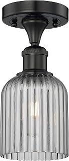 Edison - Bridal Veil - 1 Light 5" Semi-Flush Mount - Matte Black Finish - Light Smoke Shade