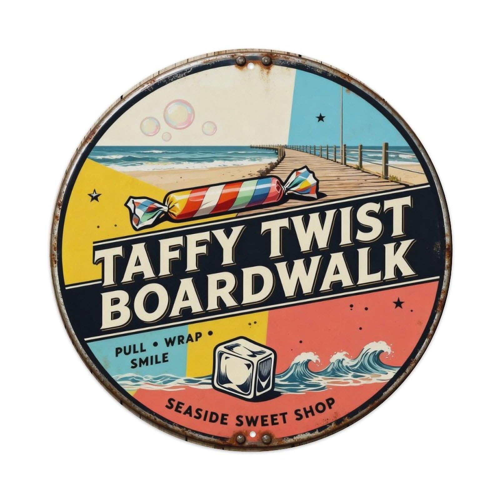 Taffy Twist Boardwalk Sign Metal Tin Sign Plaque
