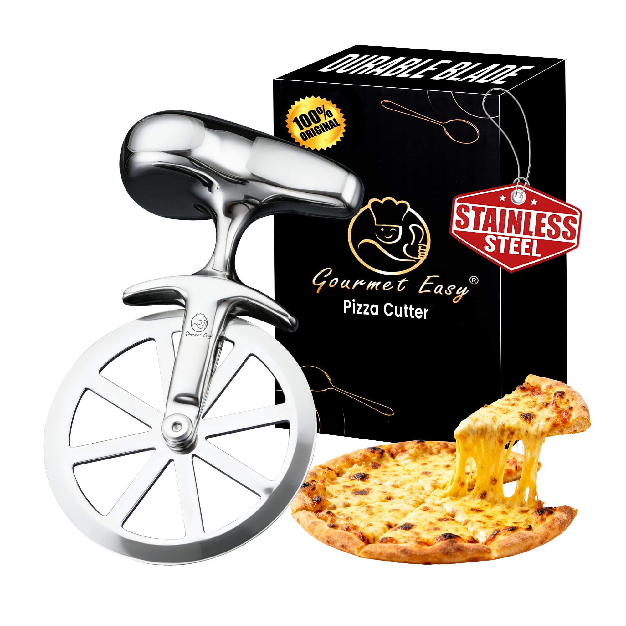 Gourmet Easy Pizza Cutter Unicycle Wheel Nonslip Easy Glide Stainless Steel