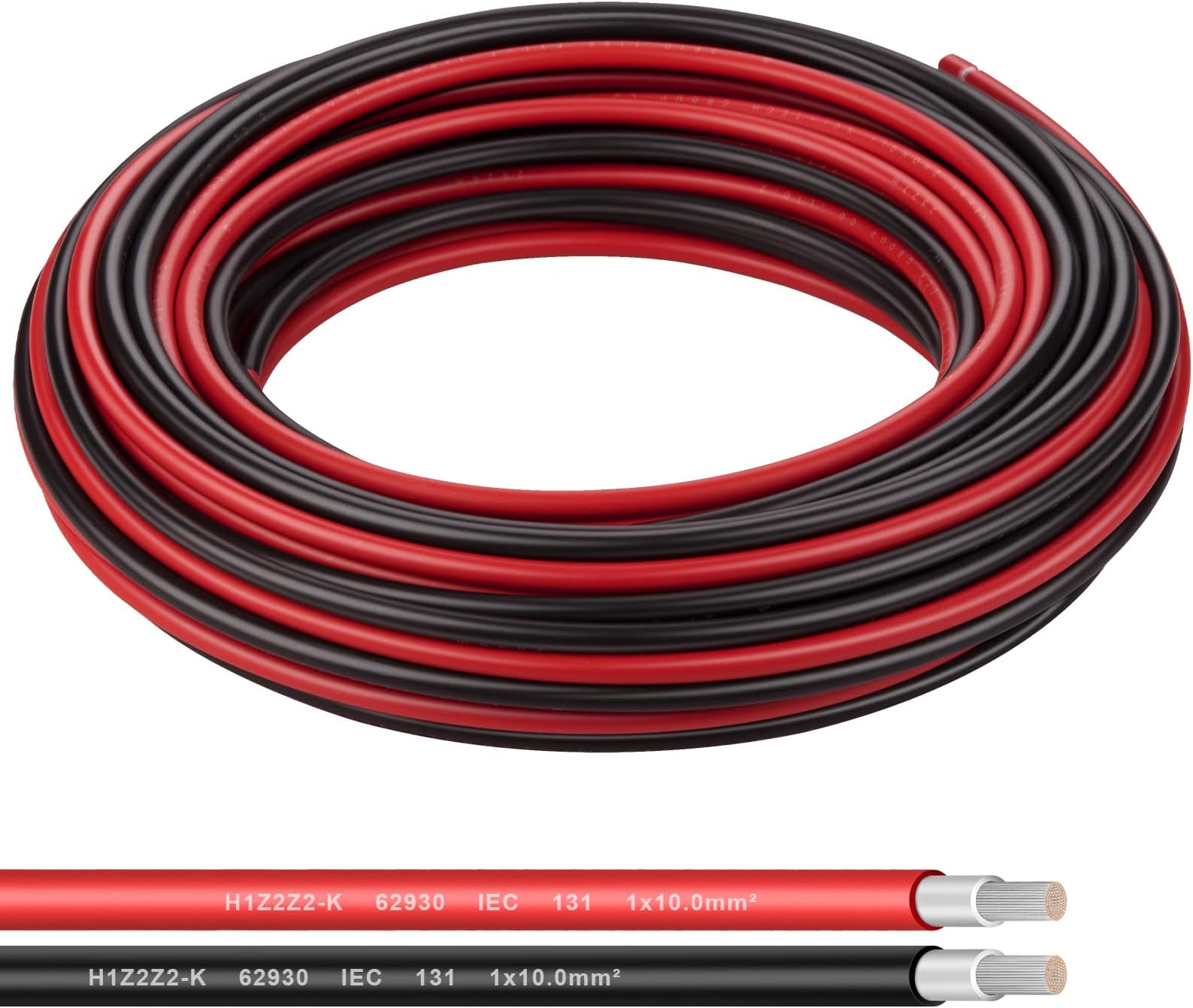 Solar Panel Wire - 30FT Black & 30FT Red Tinned Copper Wire, 8AWG(10mm²) PV Wire Solar Extension Cable for Outdoor Automotive RV Boat Marine Solar Panel - Black & Red (8AWG 30FT)