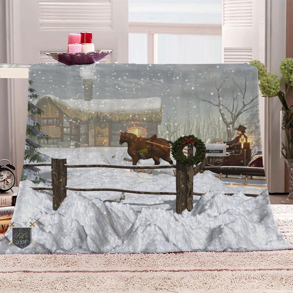 Manta Polar Adulto Cama 150 Manta De Franela para Sofa Cama con Escena Navideña De Nieve Blanca. Impresión Patrón 150X200Cm Colchas Invierno Modernas para Niños, Microfibra Suave Caliente