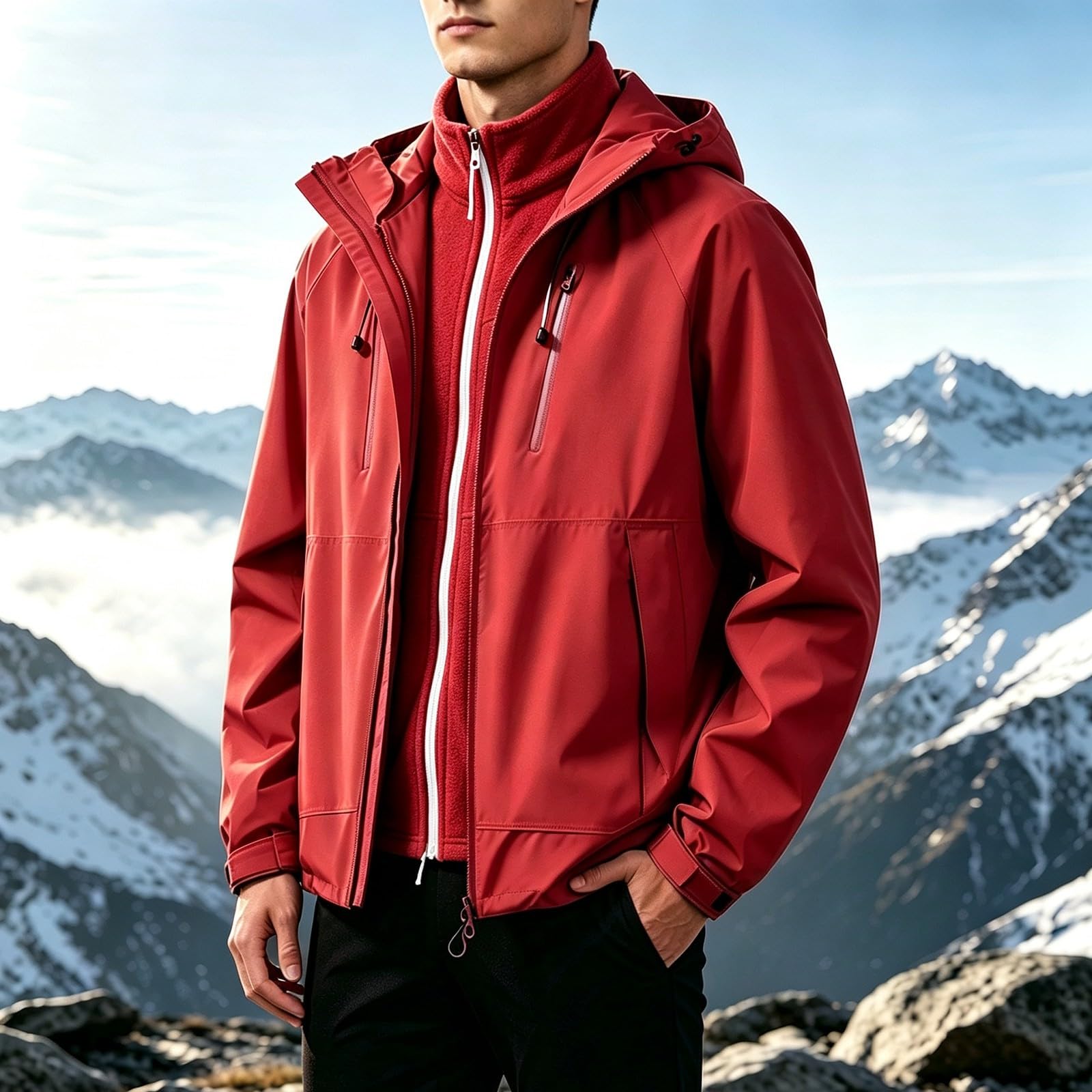 Chubasquero para hombre 3 en 1, chaqueta de exterior, impermeable, transpirable, chaqueta de tiempo libre, chaqueta ligera con capucha, cortavientos, cortavientos, para senderismo, montañismo, pesca