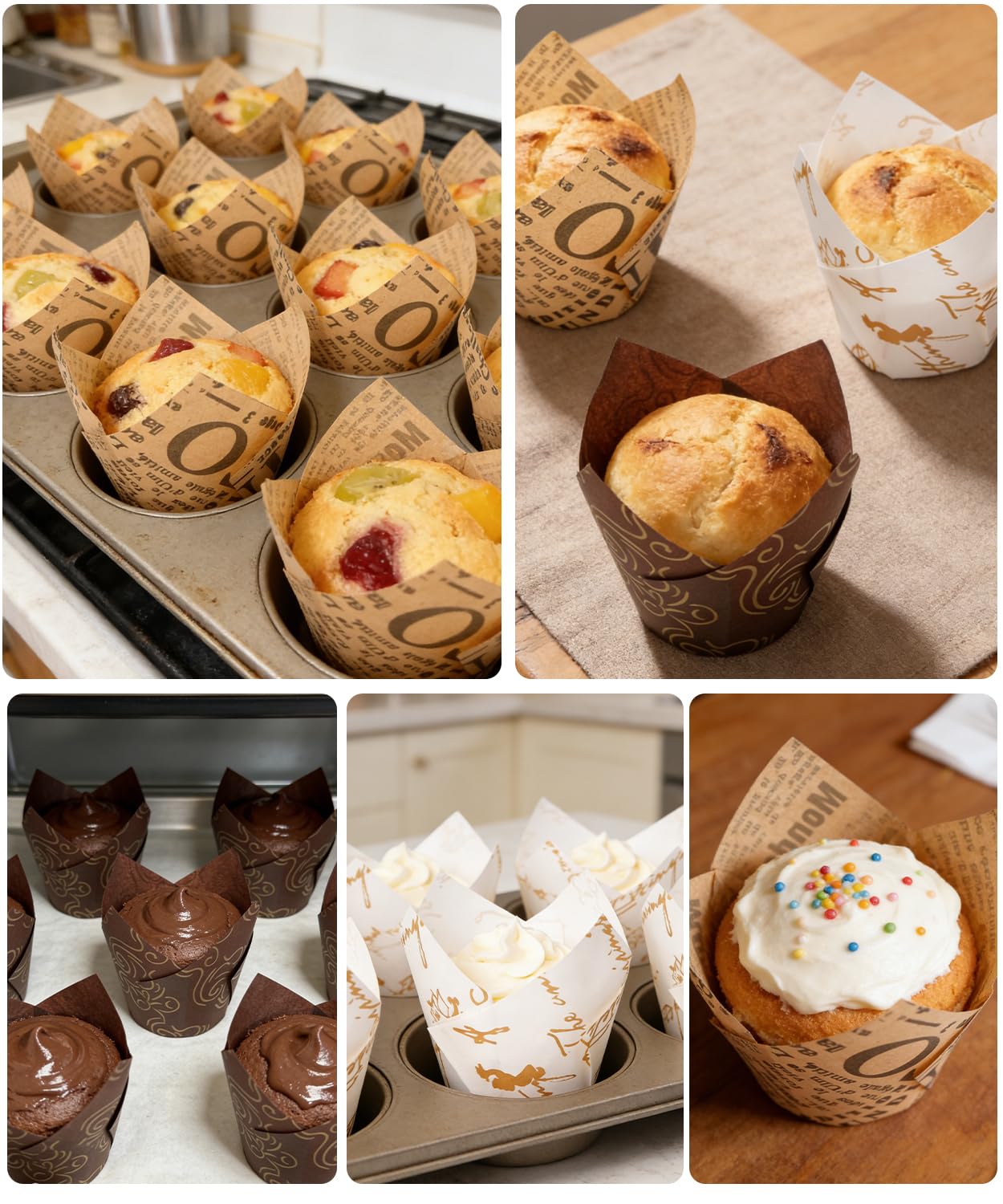 Caissettes Muffins Papier Tulipe 200 Pièces Naturel Non Blanchi Taille Standard