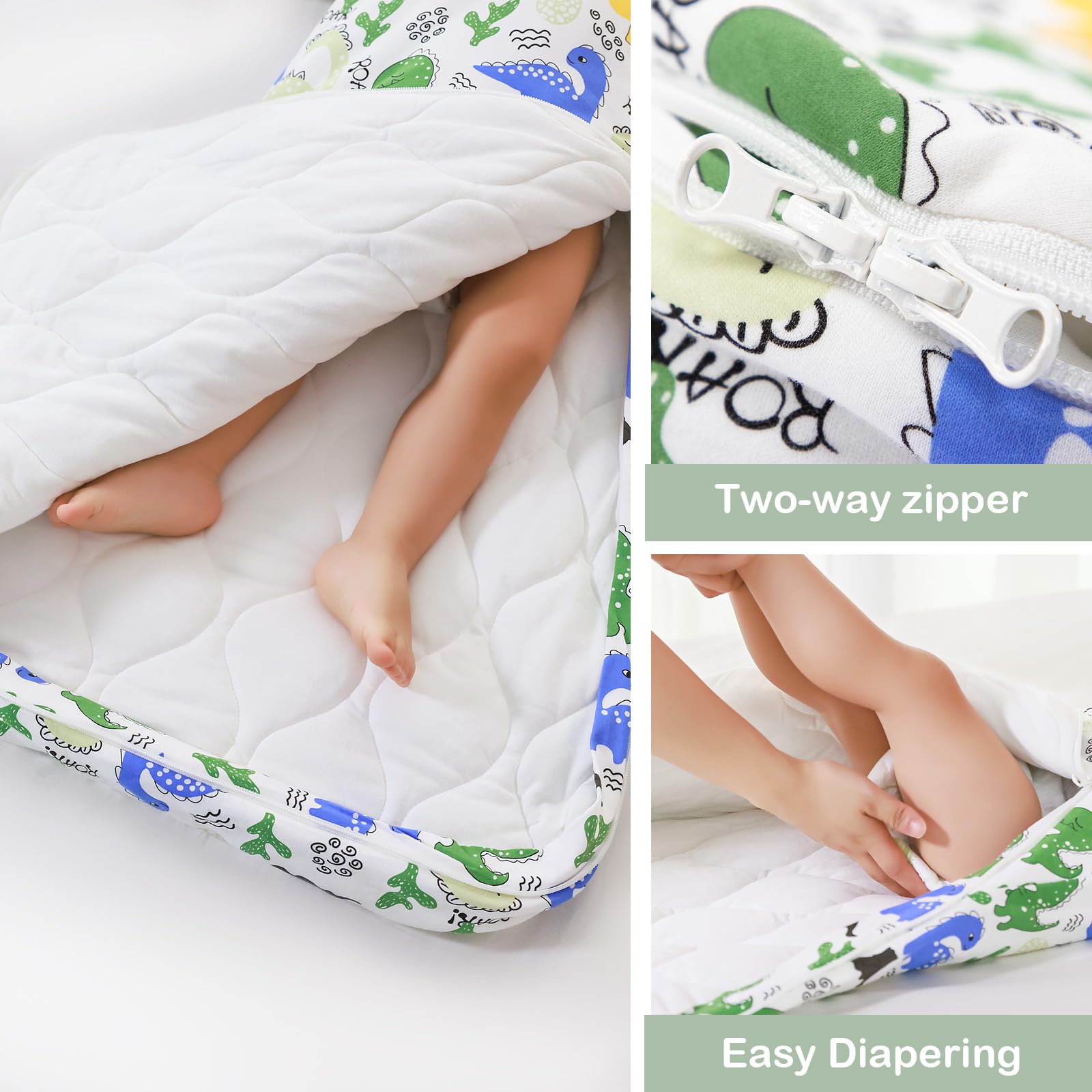 MIKAFEN Baby Sleeping Bag Winter 3.5 tog with removable sleeves, cotton sleeping bag with arms,Dinosaurs 68-80cm/6-14 Monate - Image 4