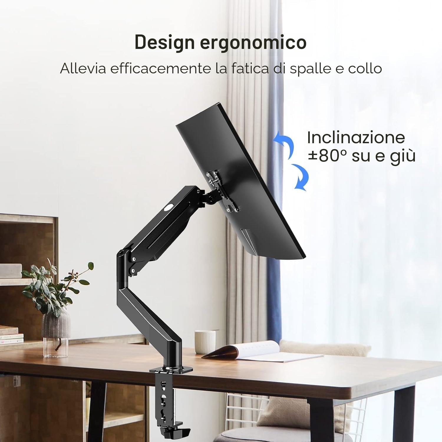 suptek Supporto per Monitor Braccio per Monitor con Molla a Gas Regolabile in Altezza per Schermi da 17-32 pollici, VESA 75/100 mm, fino a 10 kg, Ergonomico, Nero
