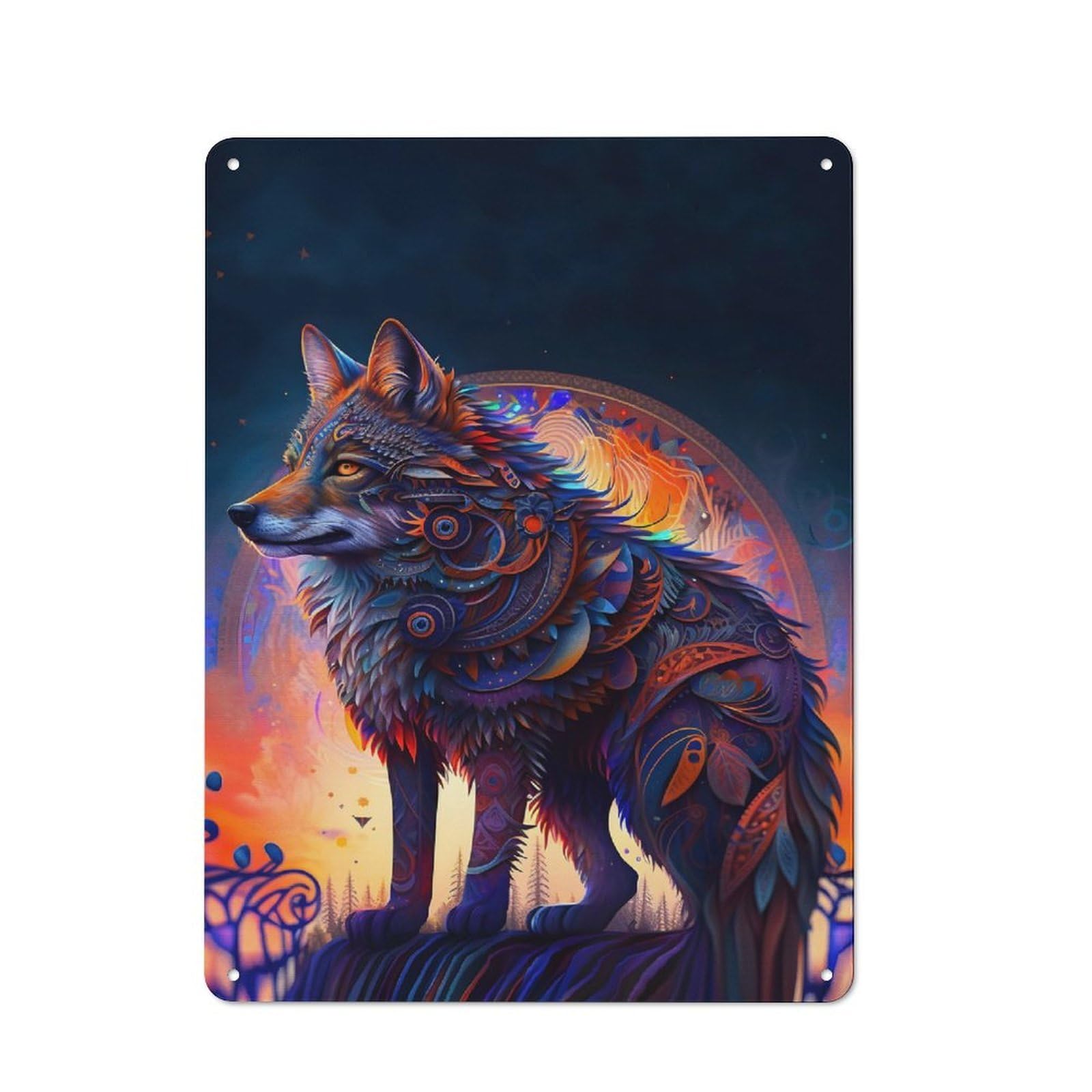Junmoney Majestic Wolf Tin Wall Plaque 40X30cm With For Garage Or Workshop, For Living Room, Hallway And Entrance Wall Decor