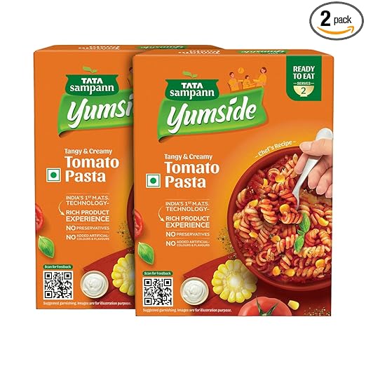 Tata Sampann Yumside Tomato Pasta | Tangy & Creamy | Ready to Eat Meal | Serves 4 Pax | Pack of 2 | 285g*2