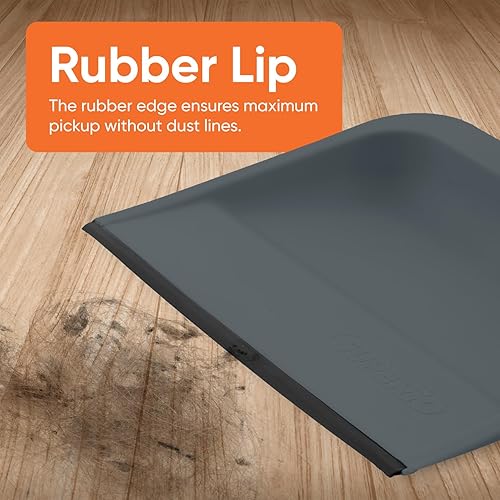 Miniatura 4 de Superio Recogedor con clip con borde de goma, bandeja de plástico duradero de 10 pulgadas de ancho con mango de agarre cómodo, gris, paquete de 3