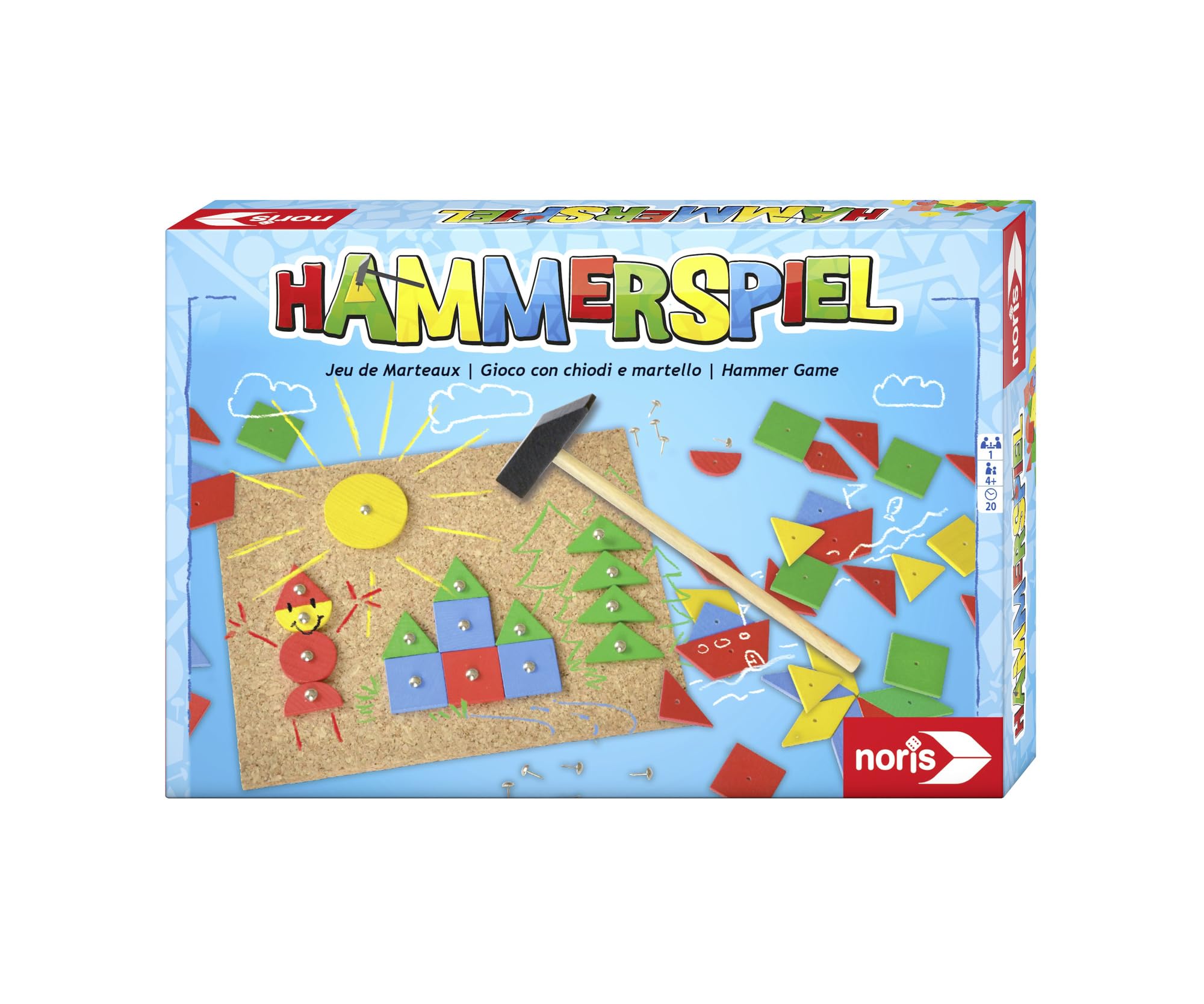 noris Hammerspiel Geschicklichkeitsspiel, Holz‑Klopfspiel mit Korkplatte, Holzteilen & Hammer, Fördert Feinmotorik & Kreativität, Für Kinder ab 4 Jahren, Familienspiel