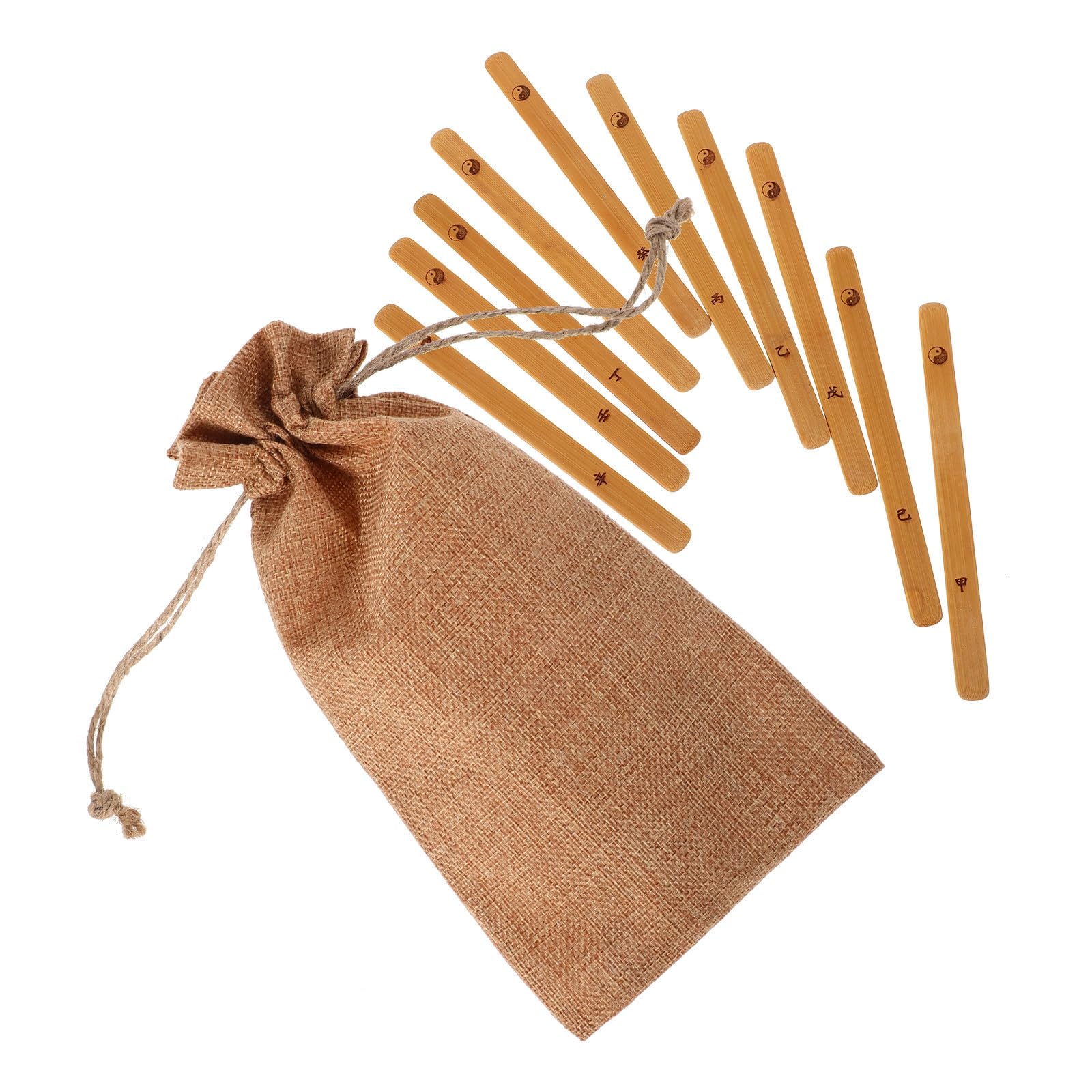 Yardwe Chinese Bamboo Divination Sticks Set of 10 for I Ching and Fortune Telling Game with Three-Line Eight Trigrams Design