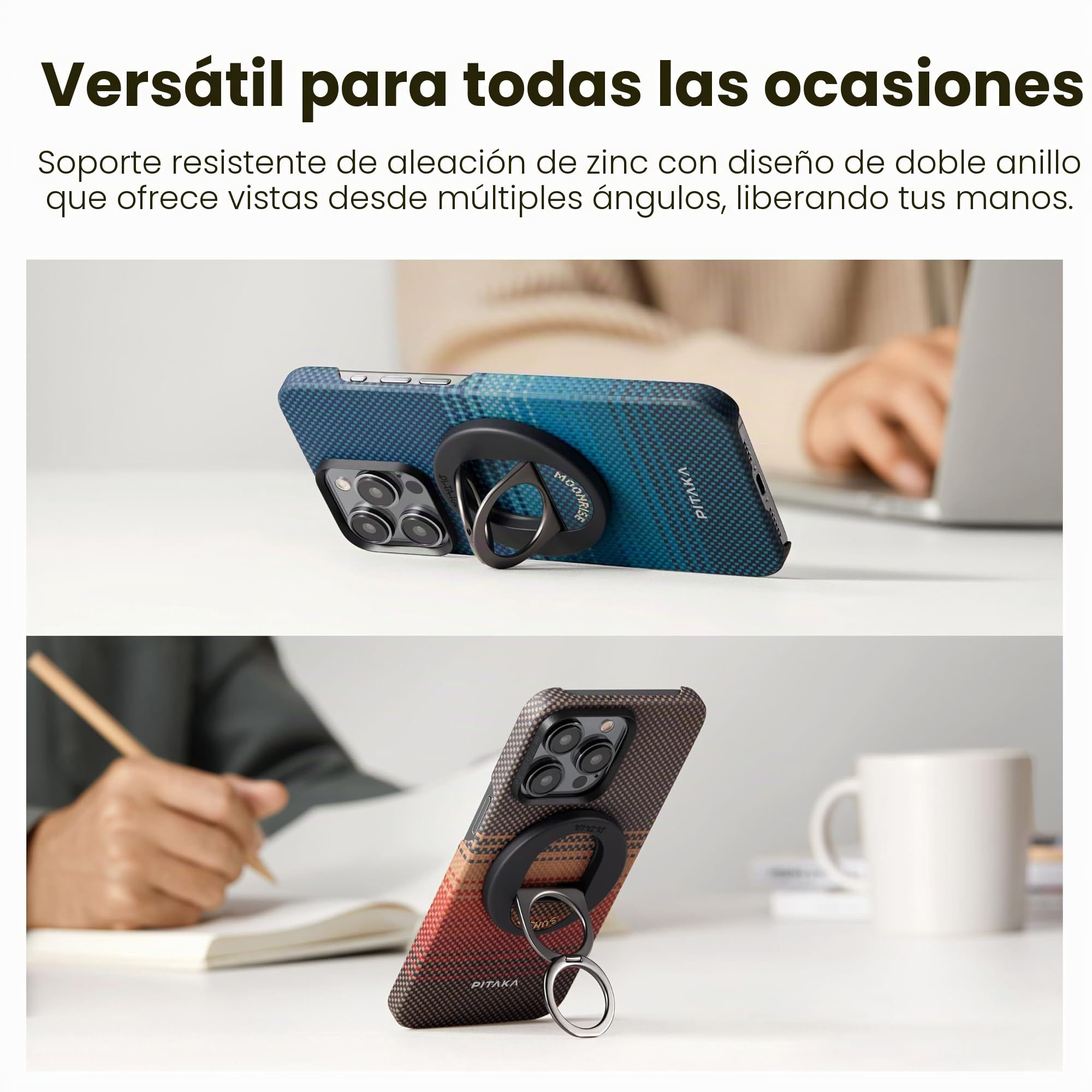 PITAKA Soporte magnético para anillo de teléfono compatible con anillo MagSafe para iPhone 15/14/13/12 [MagEZ Grip]