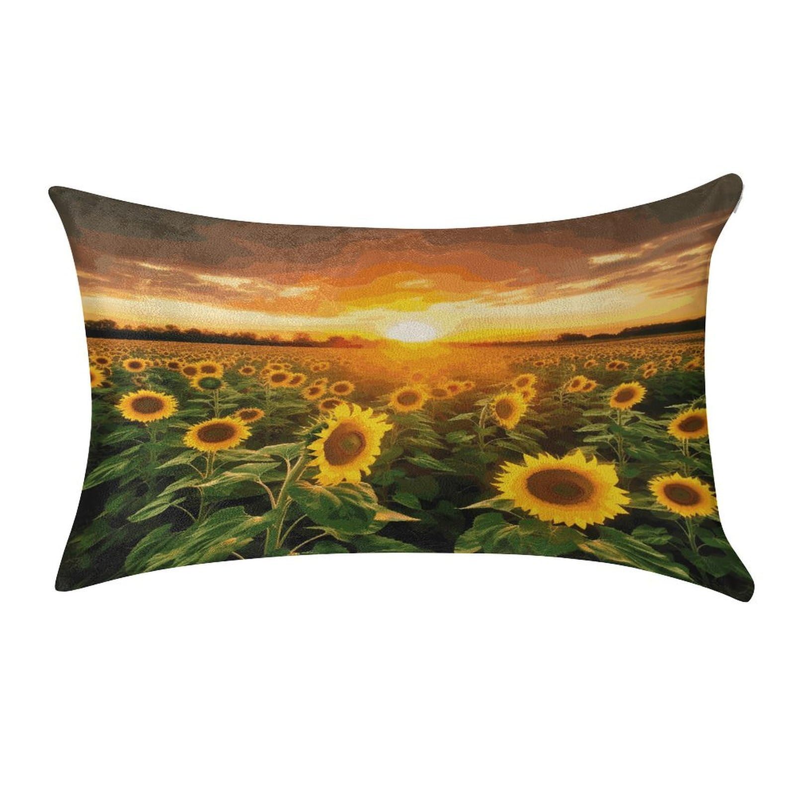 LDGSUPH Sunflower Field Sunset Velvet Throw Pillow Covers Cozy Pillow Shams Pillowcases Detachable Pillow Cases Soft Cushion Cover with Zipper for Sofa Car Bed Pillow Protectors 12 "×20 "