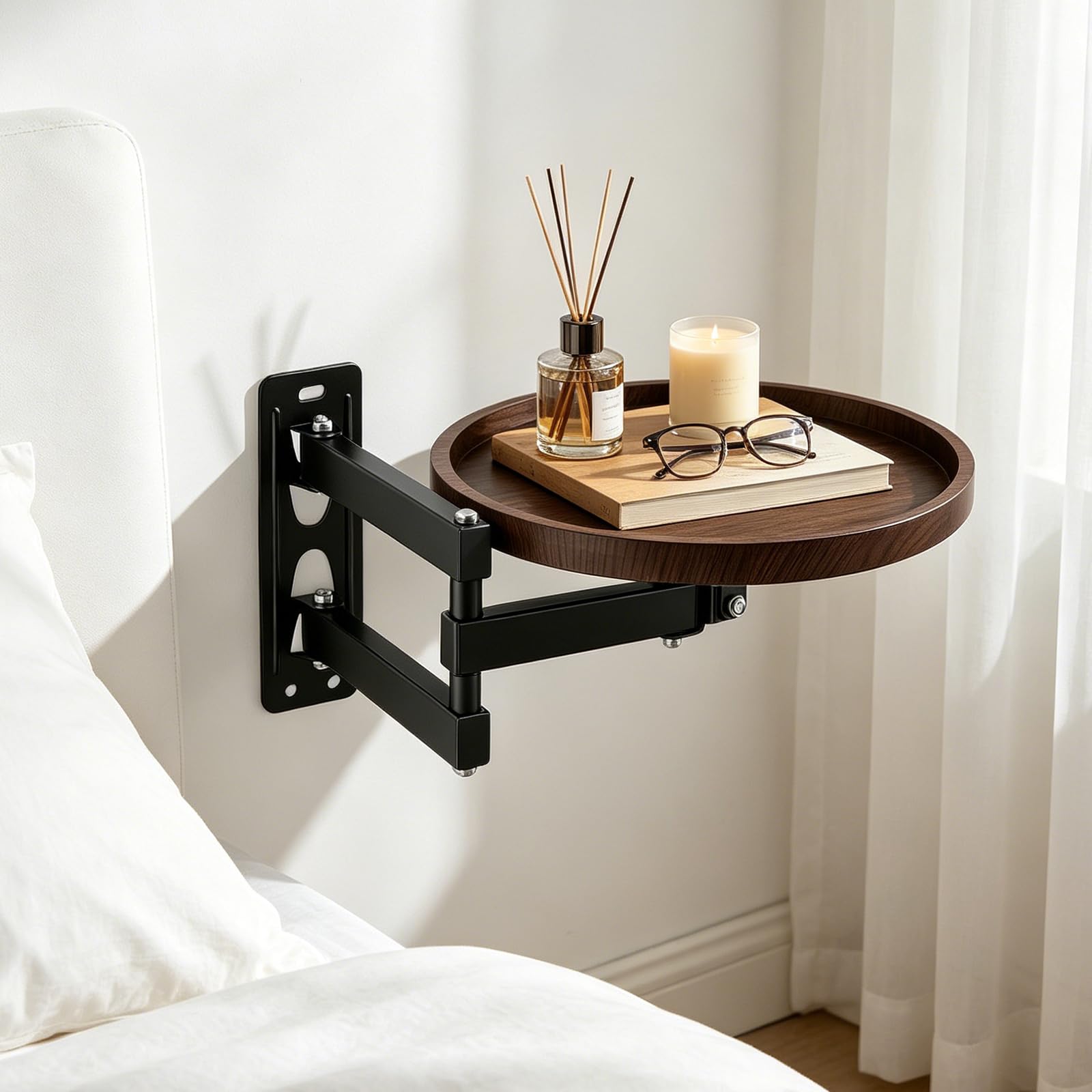 Table Murale Pliante, Petite Table Murale Rabattable Bureau Rond De 30 Cm Pivotant à 180 ° De DiamèTre Pliable Extensible De Chevet Suspendue Gain De Place pour Chambre, Salon, Balcon (A)