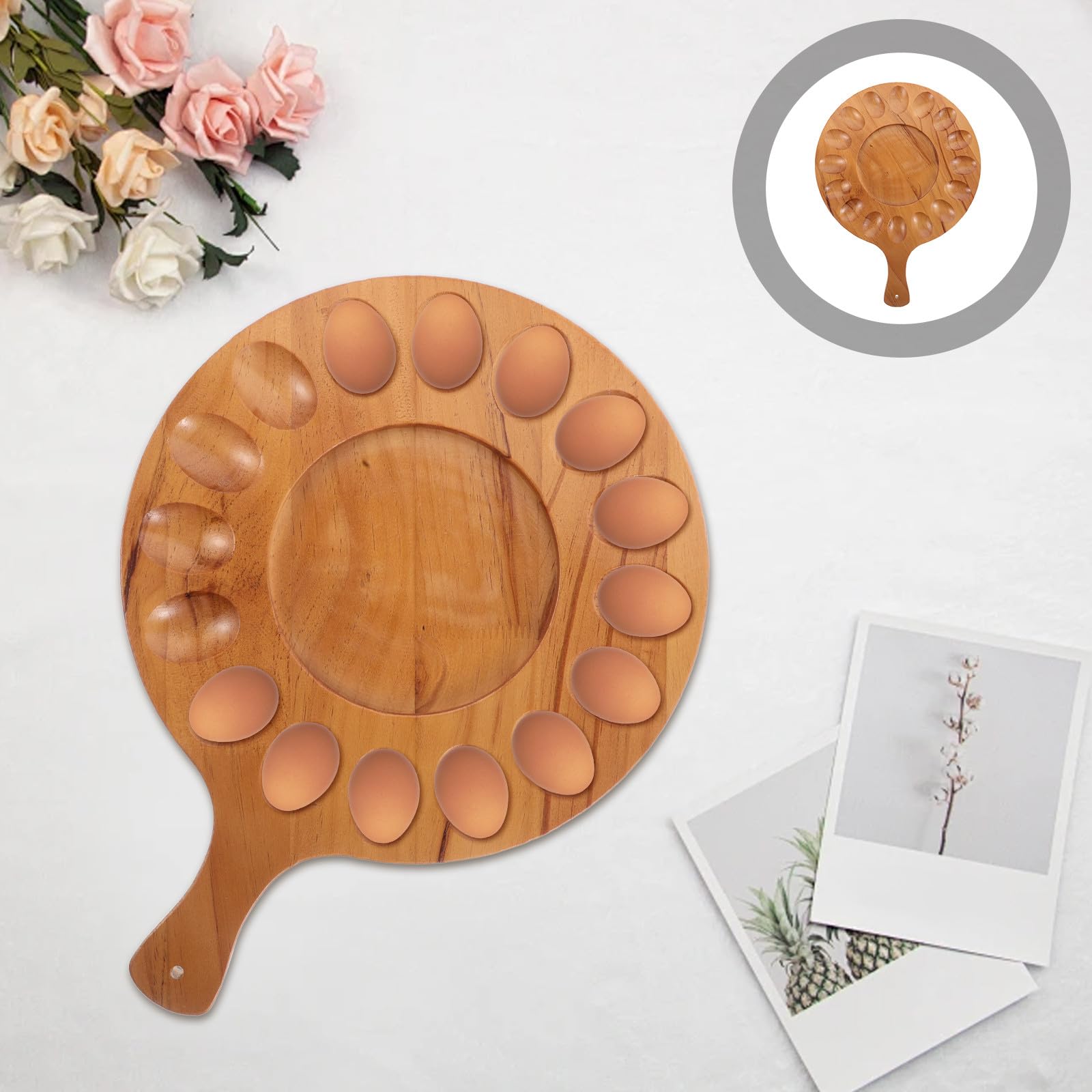 Organizador de Huevos de Madera para Encimera Diseño Creativo y 16 Compartimentos, Bandeja Pulida y Estilizada para Exhibir Huevos Rellenos en Cocina