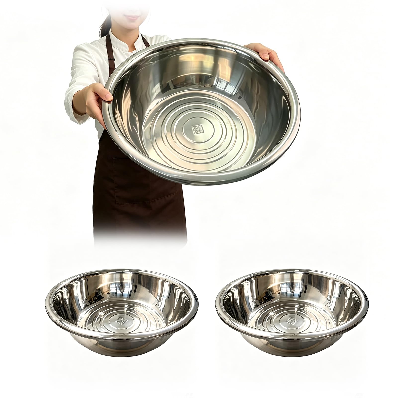 Photo 1 of Groviia 2 Pack 50 Quart Mixing Bowls, 304 Stainless Steel Extra Large Capacity Stackable Bowls, 27.5" Silver for Commercial Kitchens, School Cafeterias, Large Families, School Cafeterias