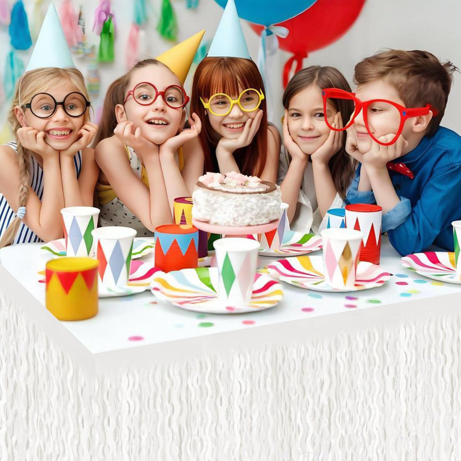 Confezione da 6 gonne da tavolo con frange in lamina di alluminio bianco macaron da 73 x 274 cm, striscione metallico per festeggiare lo sfondo per la sfilata di galleggianti, matrimoni, festa della