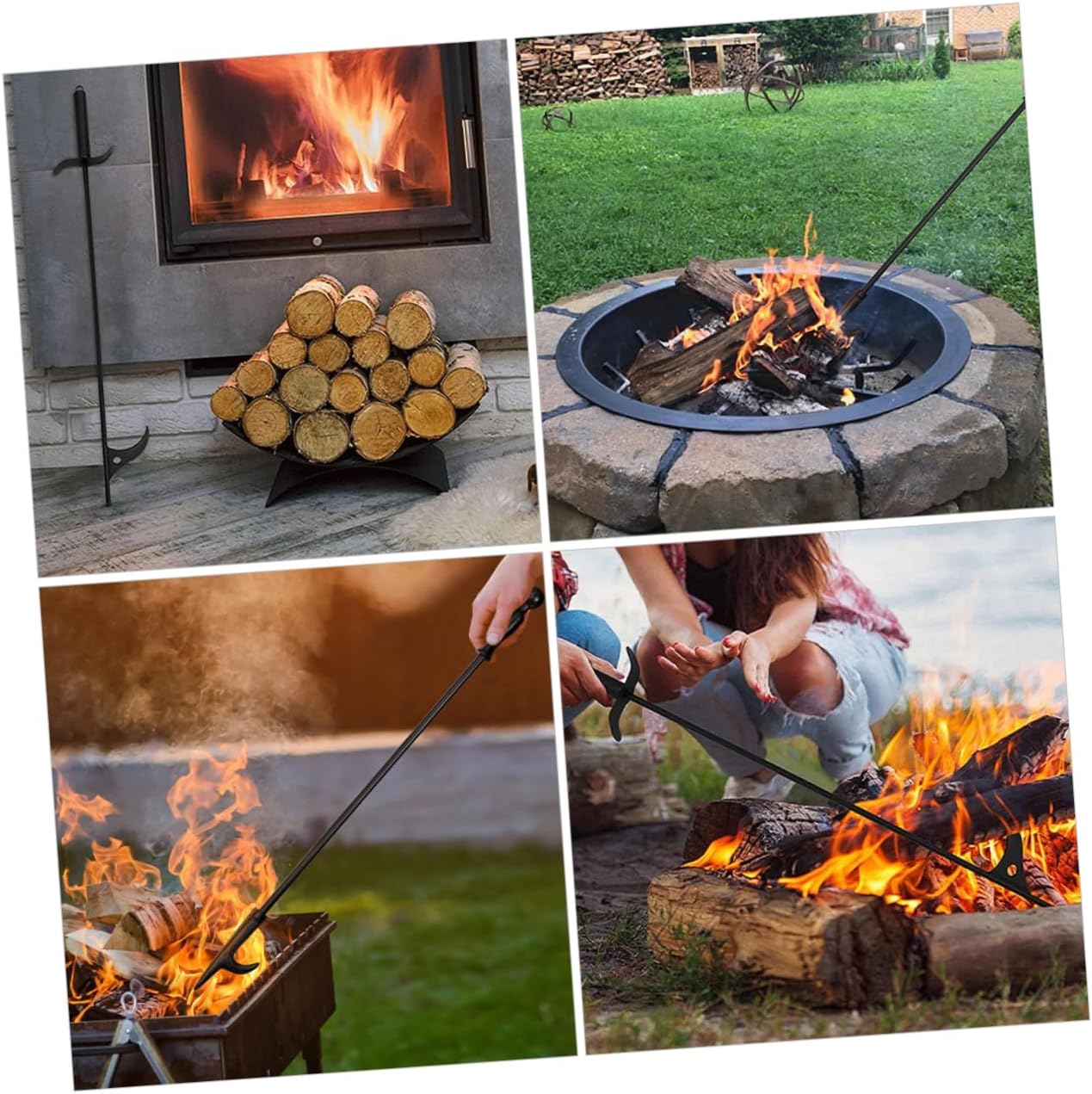 SHOWERORO Fireplace Poker Tool Steel Fire Pit Poker for Outdoor Indoor Use Comfortable Grip with Long Handle Fire Poker for Camping BBQ for Fire Pits