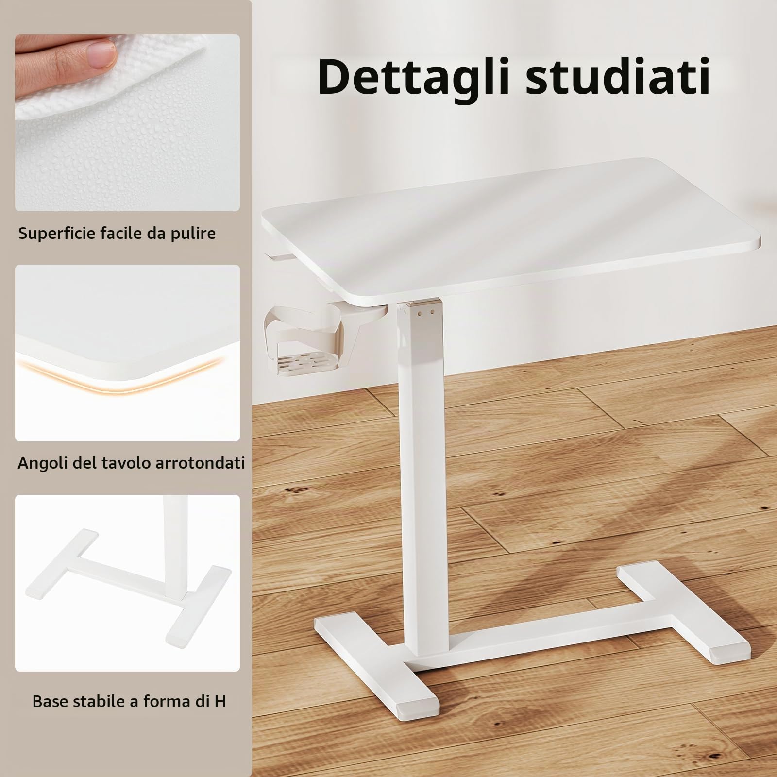 LIFEZEAL Tavolino da Divano a Forma di C, Altezza Regolabile, Tavolino Laterale per Letto, con Ruote Nascoste, Portabicchiere, Ganci Cuffie, Porta Laptop, PC, Serviletto, Soggiorno, Salotto (bianco)
