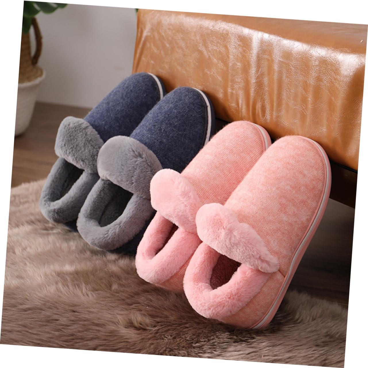 FOMIYES Pantofole Uomo Invernali Calde Tacco Spesse in Peluche Antiscivolo per Camera da Letto e Soggiorno