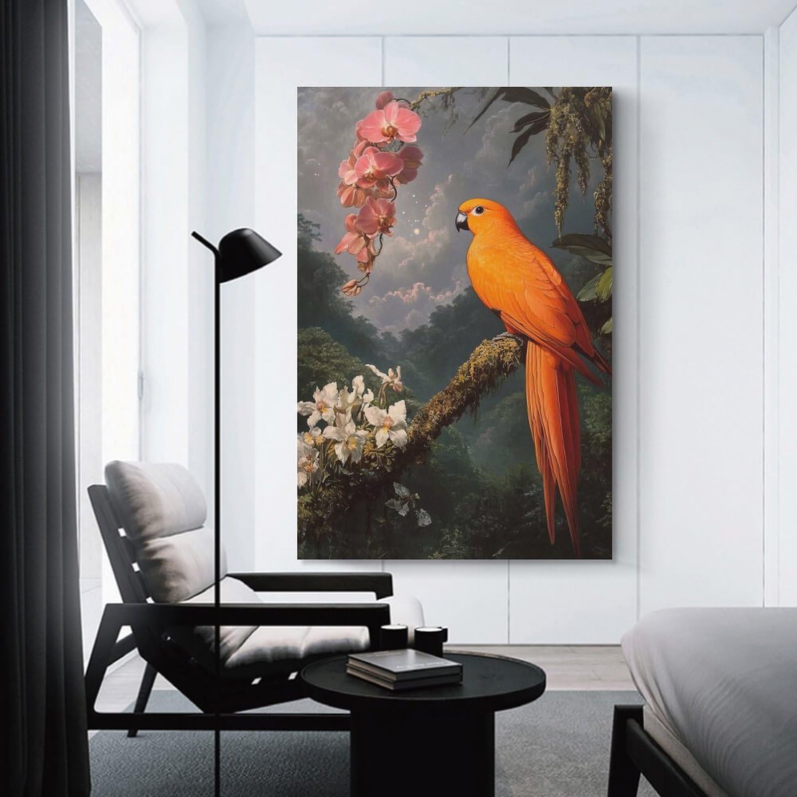 Junmoney Unframe-Style-21 Orange Parrot In Jungle Canvas Wall Decor, 08X12inch(20X30cm), For Wall Displays, Bedrooms Or Room Updates, Wall Decor Suited To Curated Displays