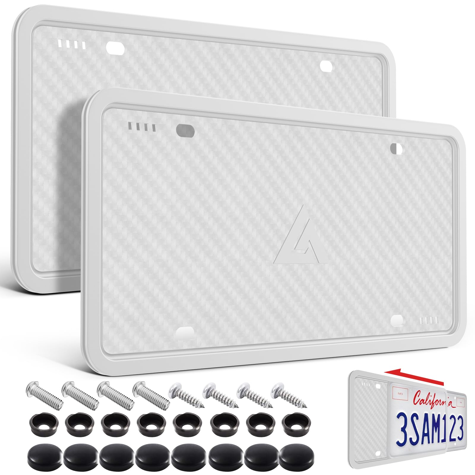 Aujen Silicone License Plate Frames 2 Pack White Side-Opening License Bracket Holder Without Obstruction Rustproof Rattle Proof Weatherproof