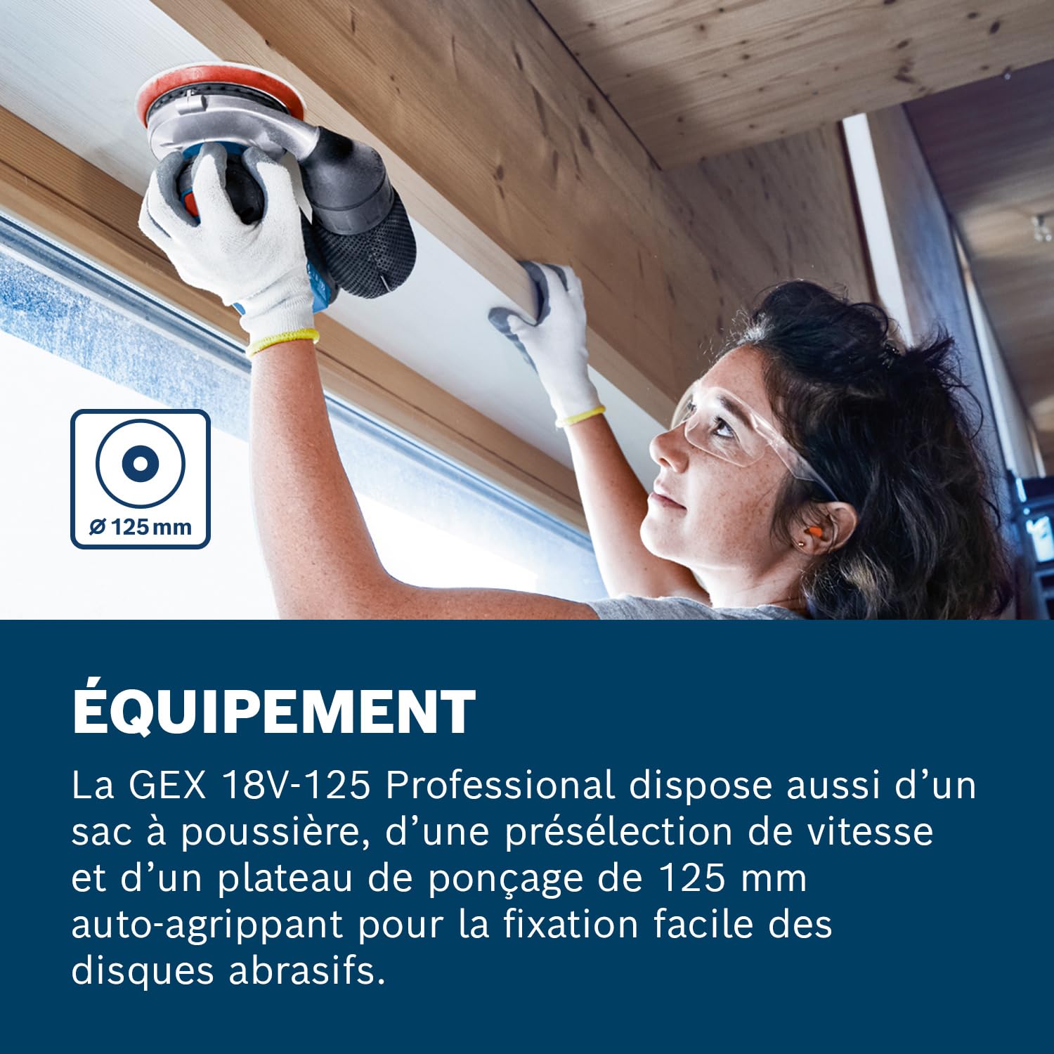 Bosch Professional 18V System ponceuse excentrique sans-fil GEX 18V-125 (avec plateau de ponçage (125 mm), 1 disque abrasif, sac à poussière)