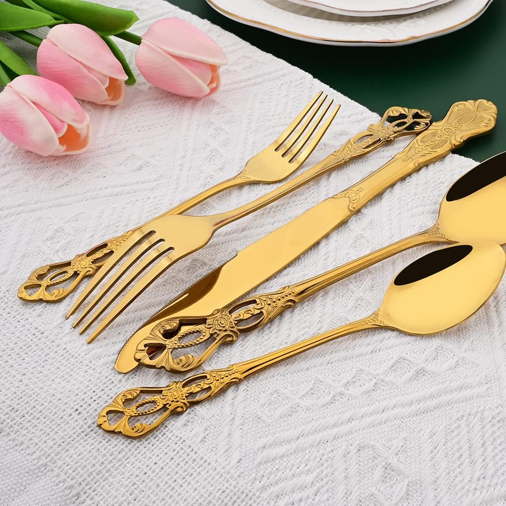 30 PCS Silverware Set for 6, Stainless Steel Flatware Set, Forks Spoons and Knives Set for Party & Wedding, Elegant Cutlery Set, Mirror Polished Kitchen Utensils, Shiny Gold
