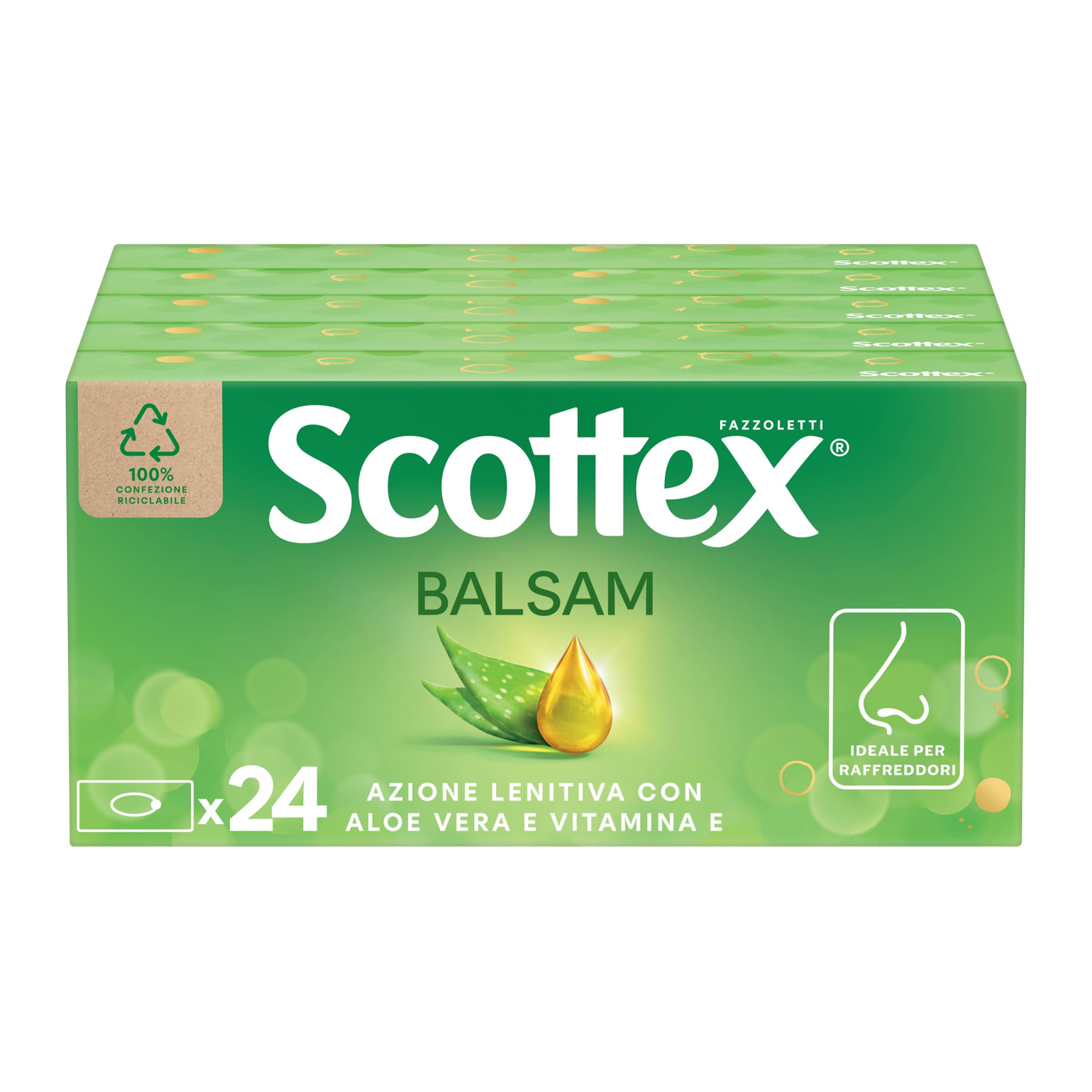Scottex Box Fazzoletti Balsam, Con Estratto di Aloe Vera, Ultra Delicati per il Naso, 1.728 Pz, 24 Confezioni da 72 Veline