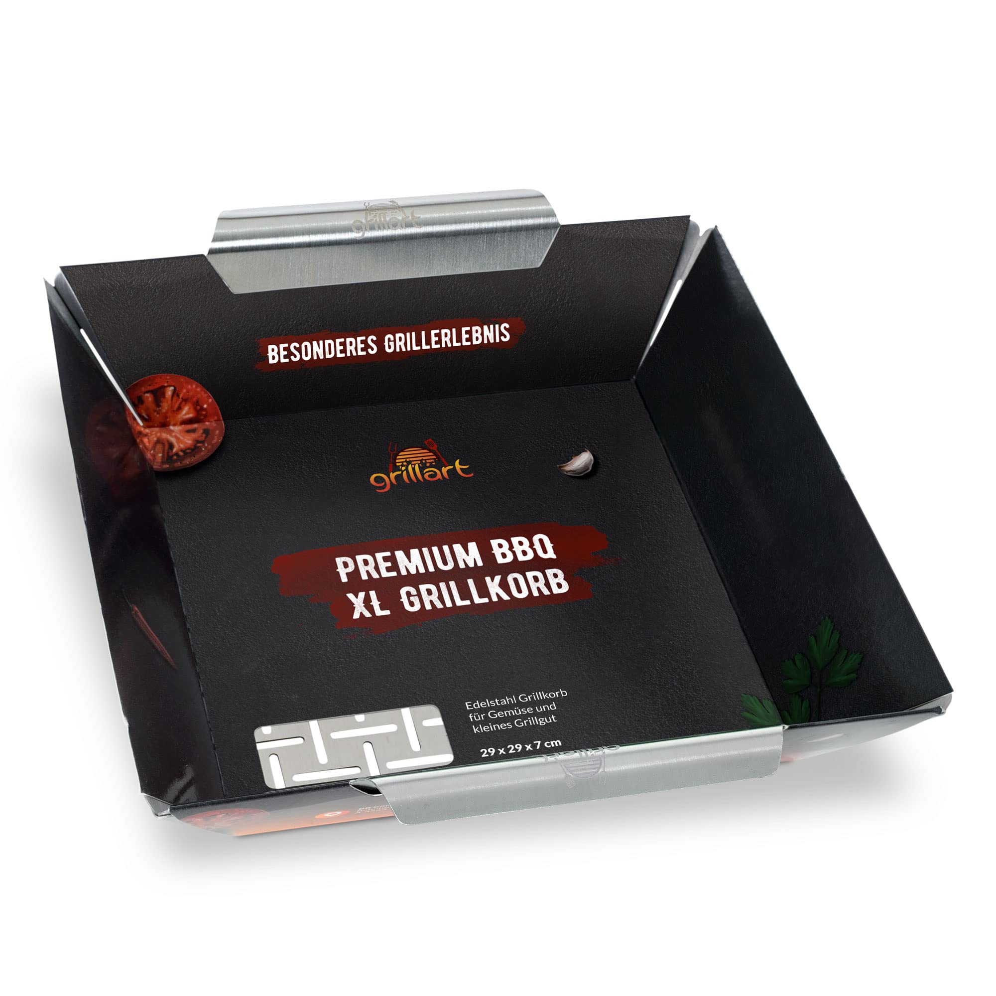 grillart® Premium XL - Cestino per barbecue in acciaio inox, utilizzabile come cestino per verdure, per pesce e griglia; utilizzabile universalmente e particolarmente durevole per il barbecue,